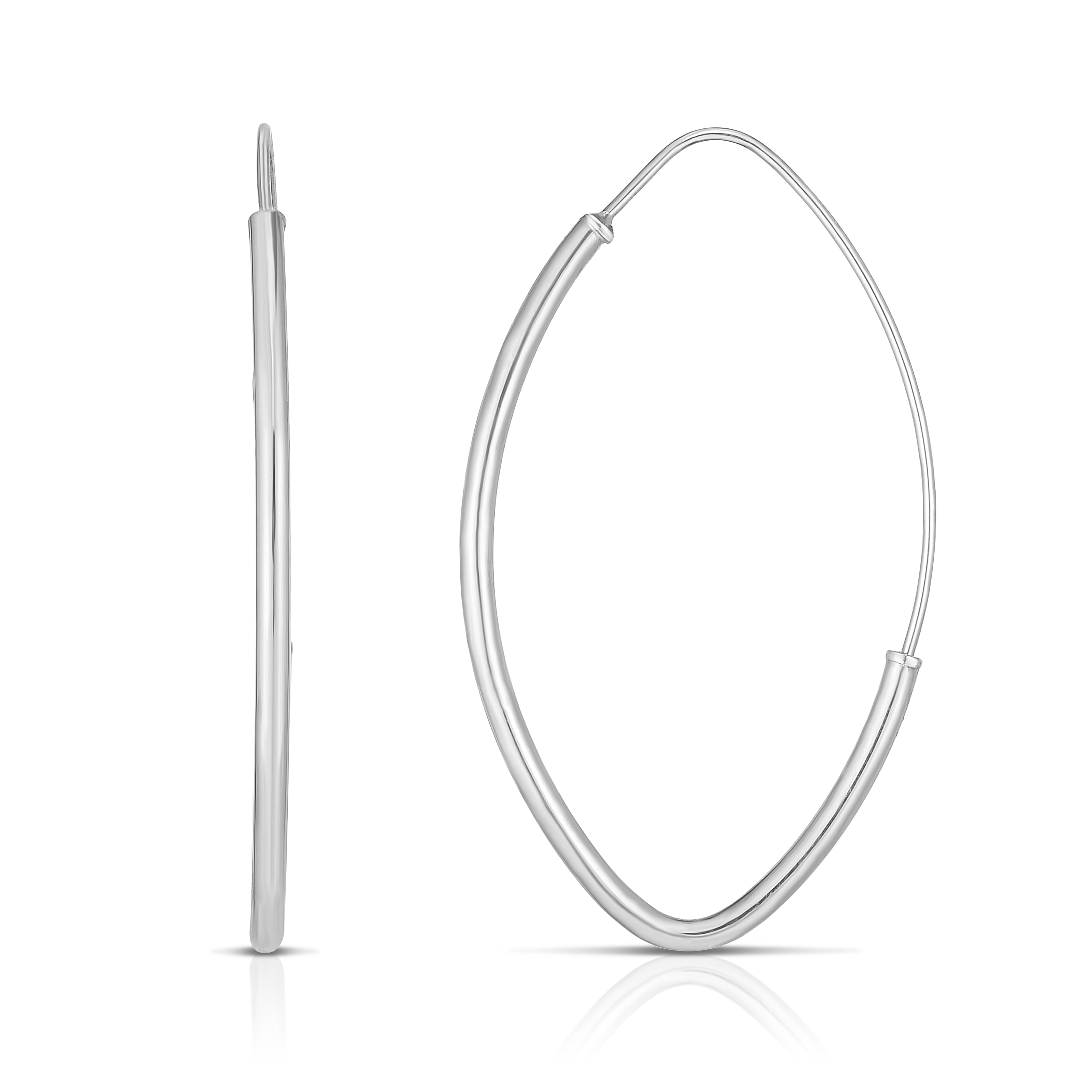 14K White Gold Thin Marquise-Shaped Hoop Earrings (35x20mm)