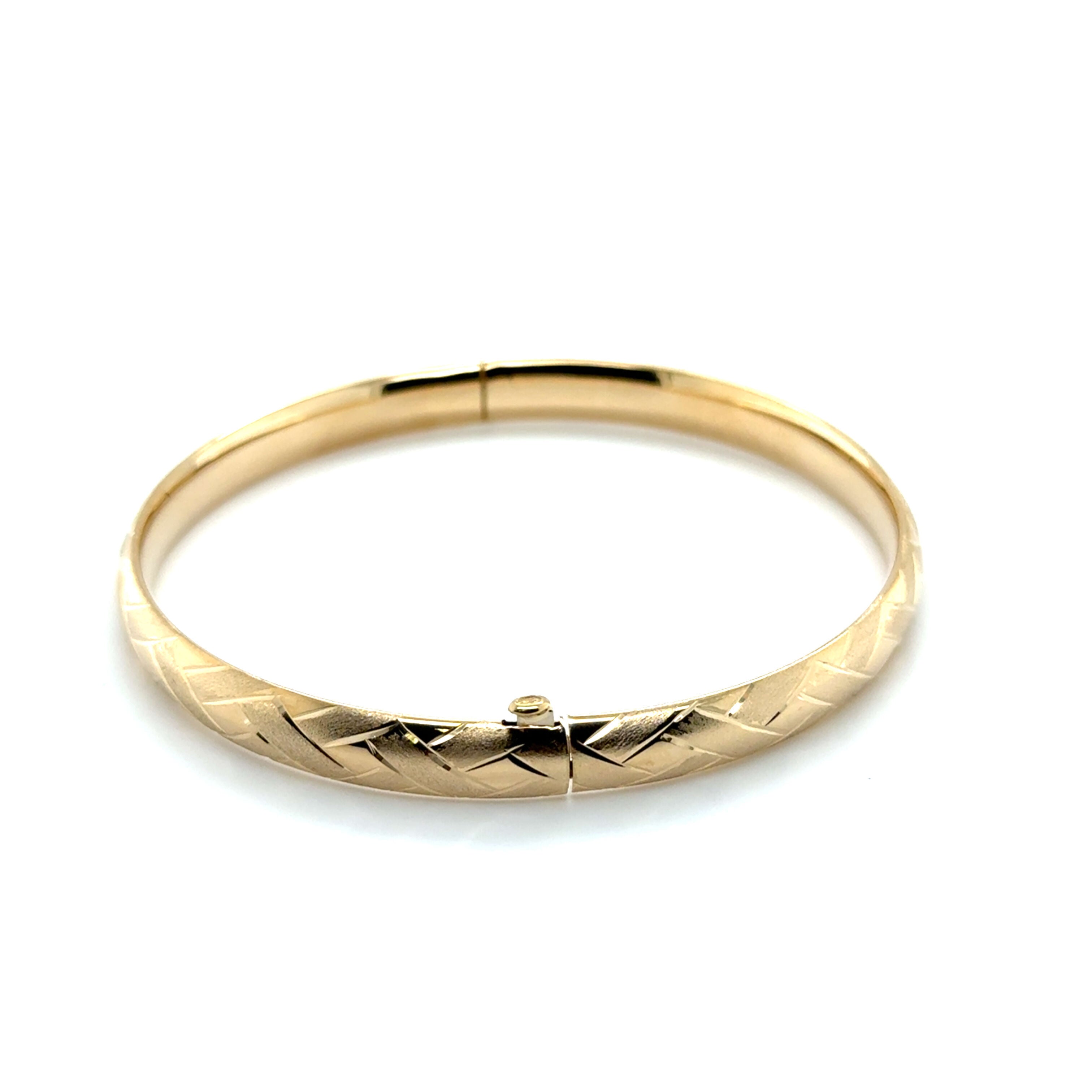 Polished woven bangle crafted in solid 14K Yellow Gold, known for its radiant glow and strength, perfect retirement or graduation present