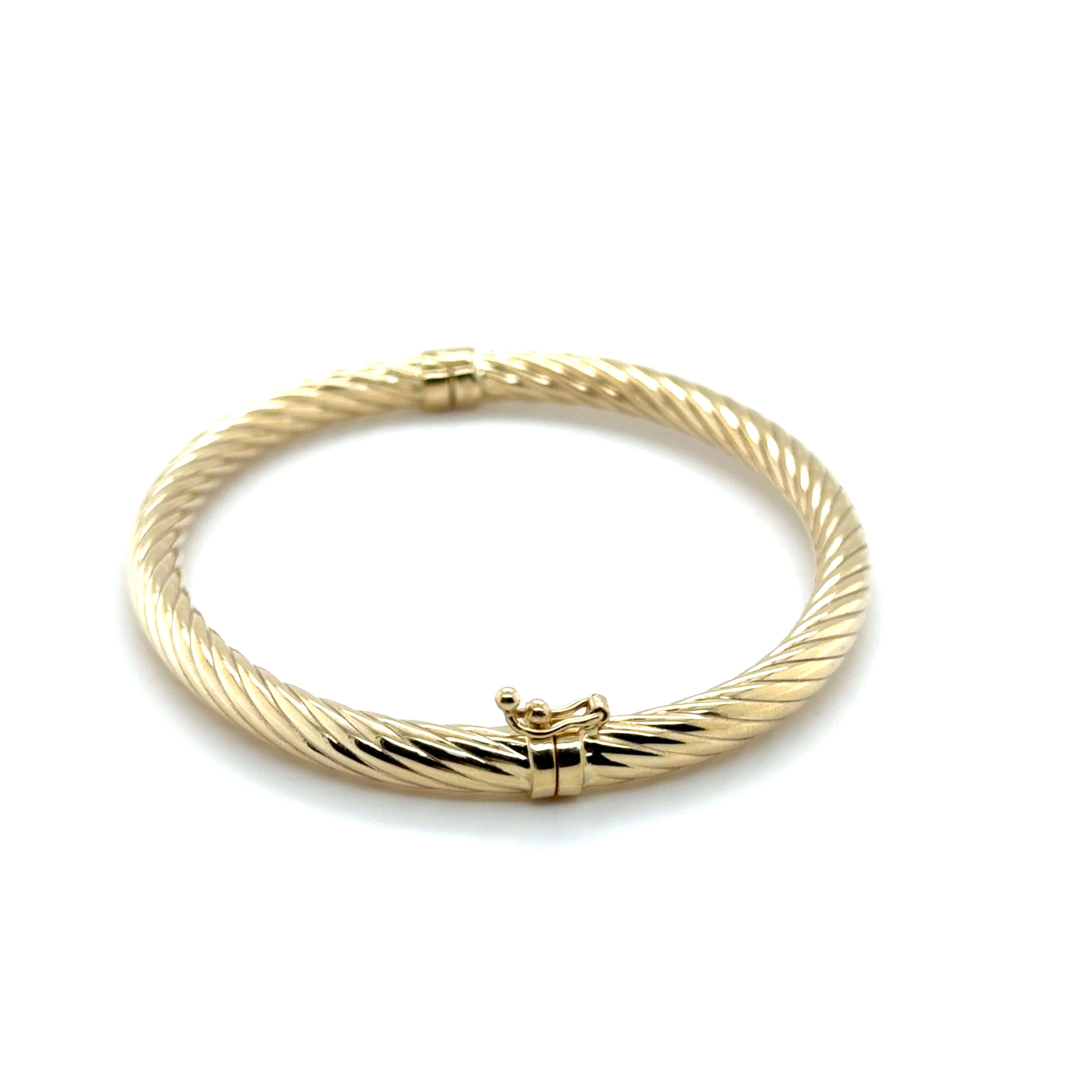 14K Gold Twist Rope Bangle styled with everyday neutrals, bold texture brings dimension, thoughtful jewelry gift for Mother’s Day