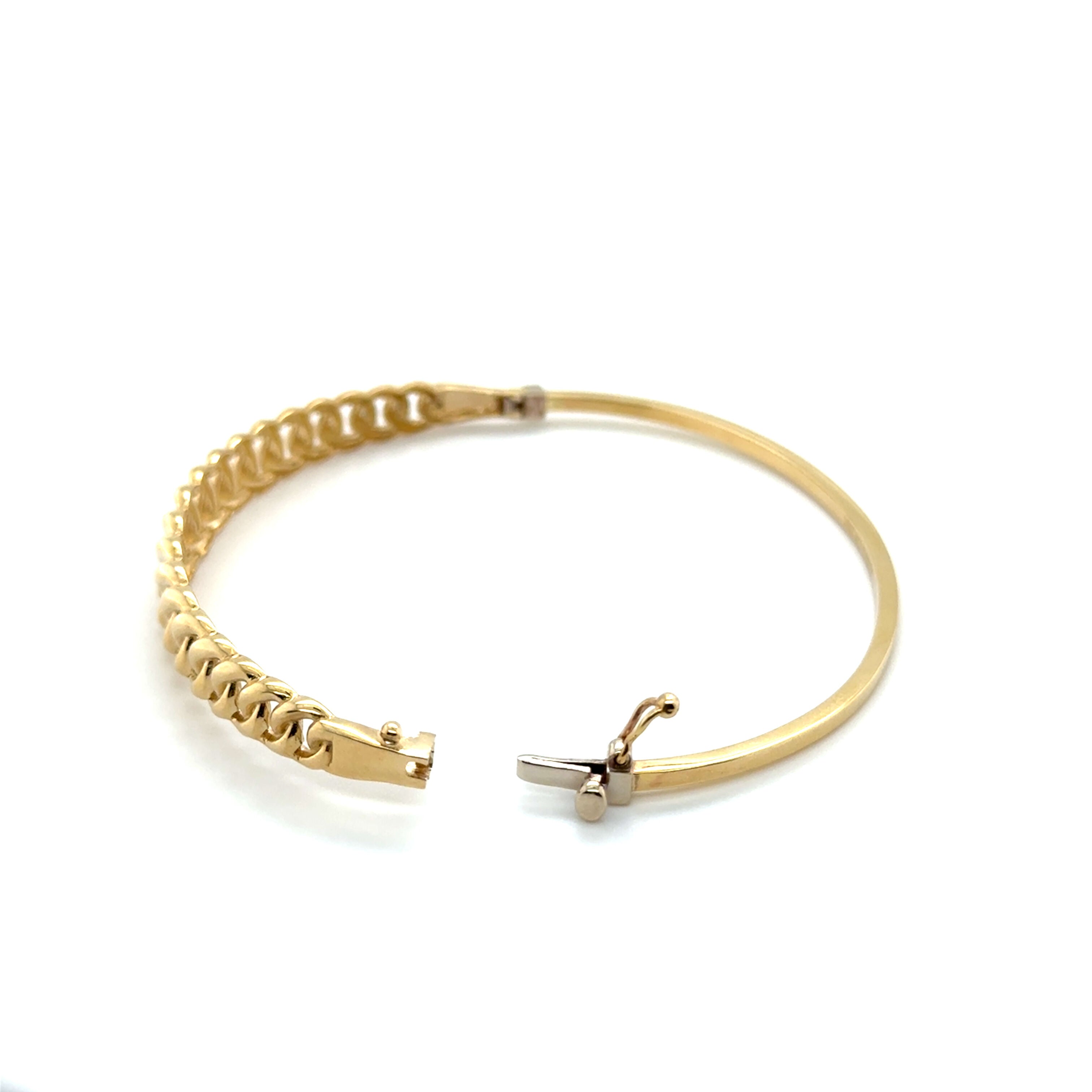 Wide Curb Link Gold Bangle in 14K yellow gold for a bold look that’s timeless and perfect for gifting.