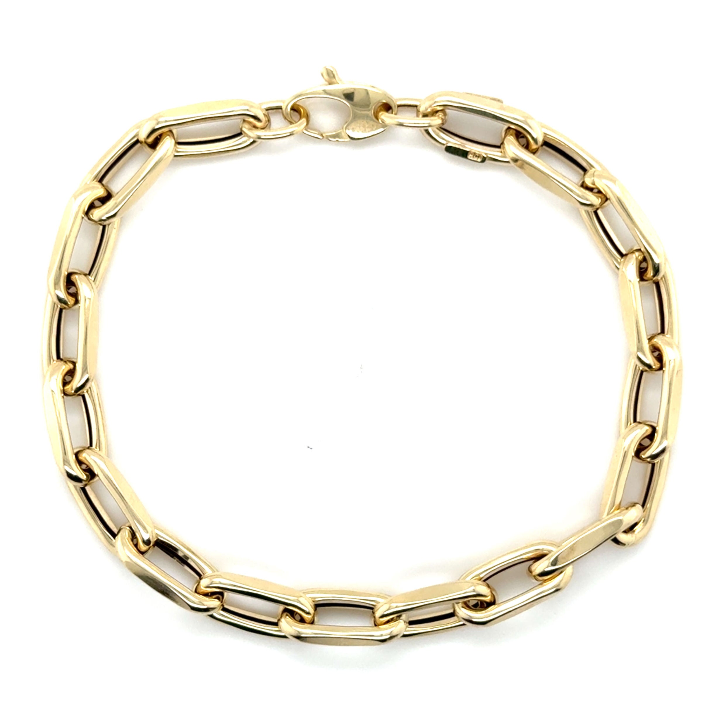 Elegant 14K yellow gold chunky 6mm faceted cable link bracelet with a lightweight hollow design, offering bold style and comfort. A versatile fine jewelry piece for birthdays, anniversaries, weddings, or everyday wear.