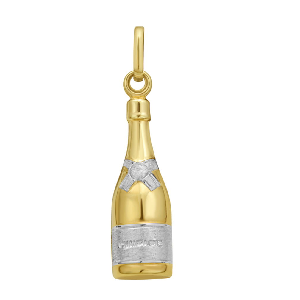 14K Solid Gold Champagne Bottle Pendant crafted in a polished two tone finish for a festive and versatile charm that feels lightweight, durable and perfect for birthdays, anniversaries, milestone celebrations and everyday luxury wear.