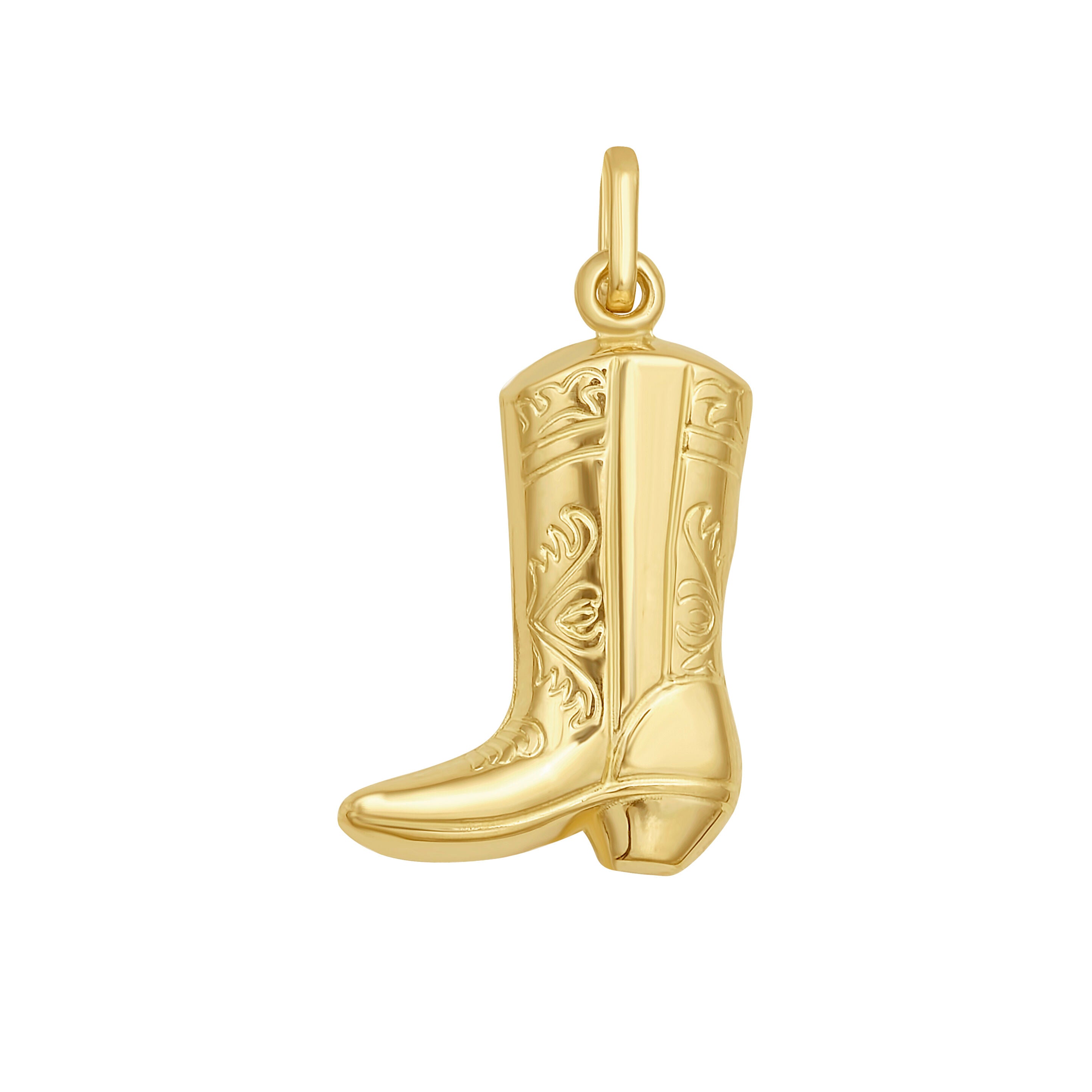 14K Gold Cowboy Boot Pendant with polished western detailing designed as a durable and stylish charm that feels lightweight for everyday wear or gifting on birthdays, anniversaries and special celebrations.