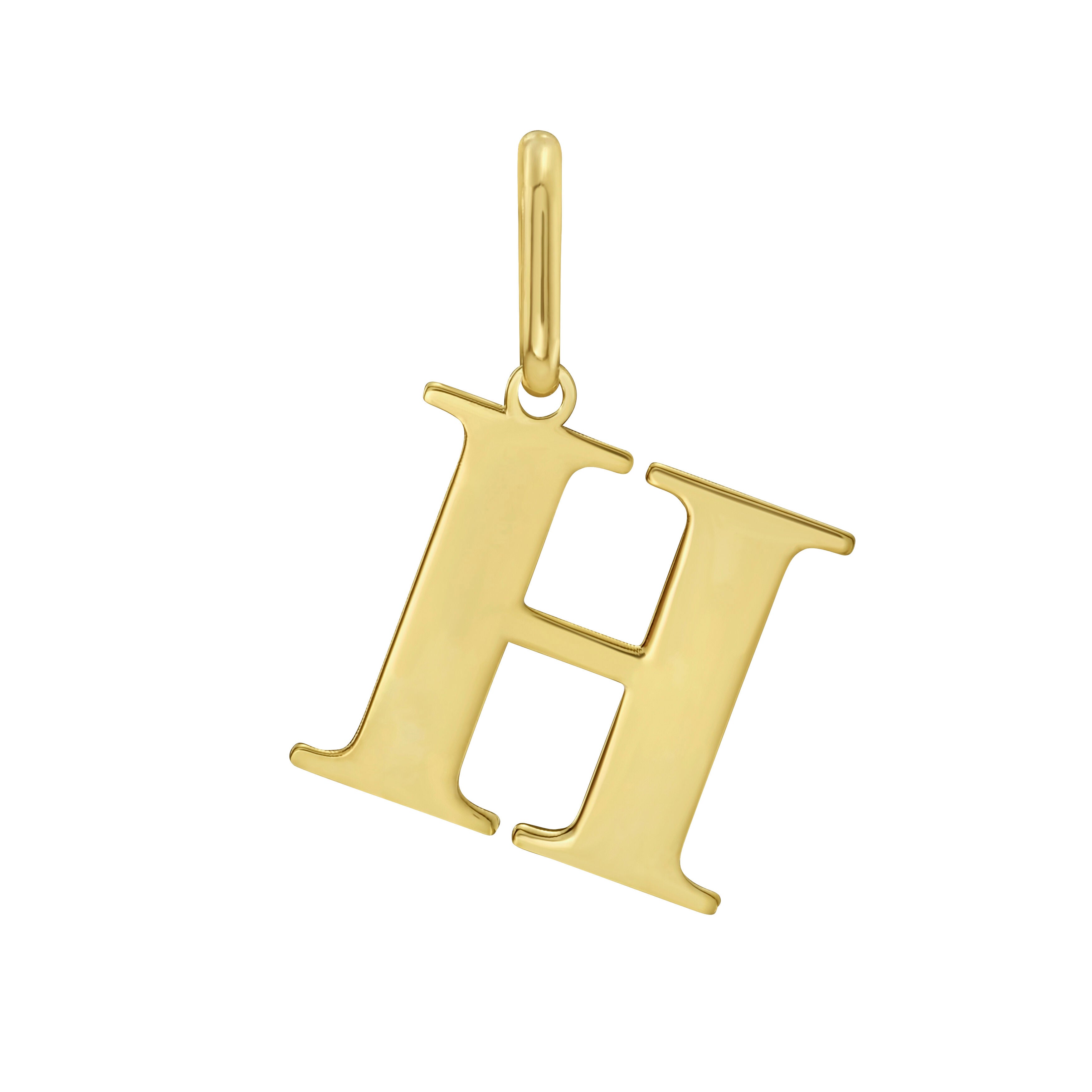 Solid 14K gold initial charm pendant with a polished letter design, a dainty and elegant piece of luxury jewelry that is durable, comfortable for everyday wear, and versatile enough for birthdays, anniversaries, weddings, and milestone celebrations.