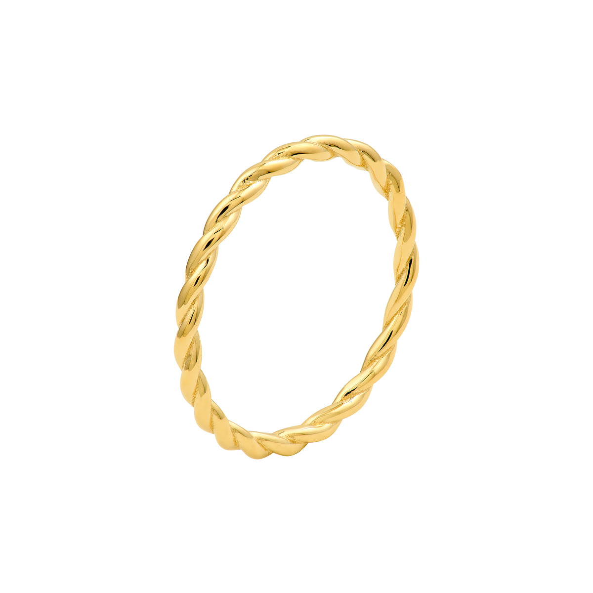 14K yellow gold twisted rope stackable band ring with polished braided rope design
