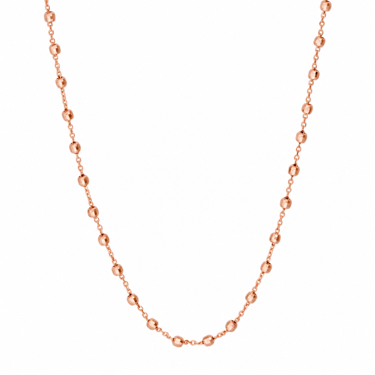 14K solid Rose gold Saturn bead necklace with faceted beads and a lobster claw clasp