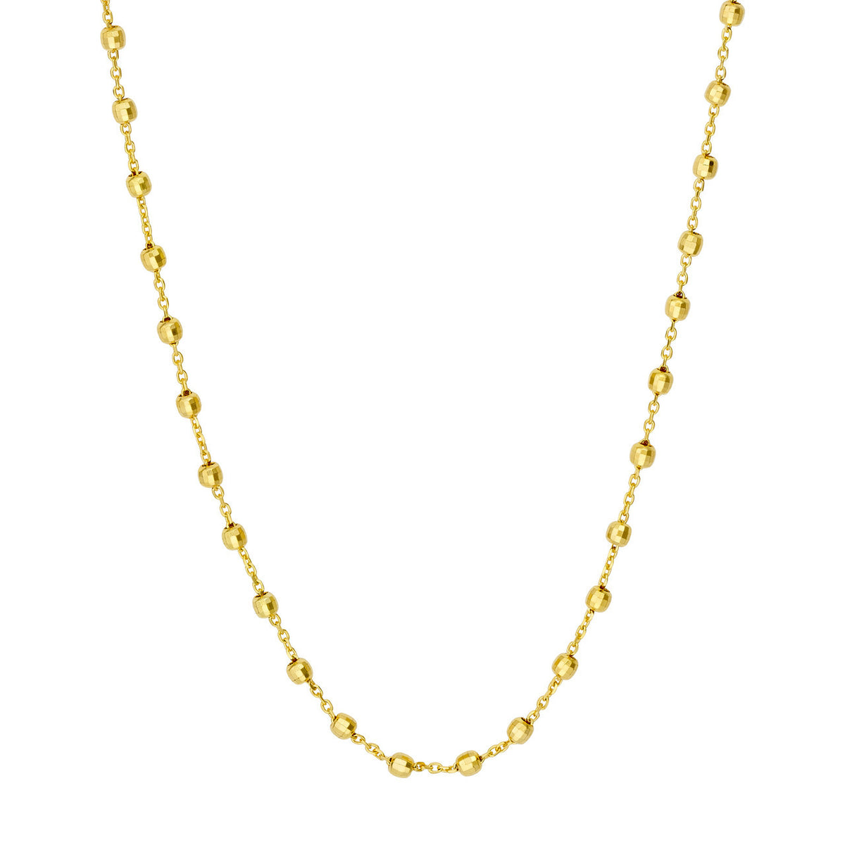 14K solid yellow gold Saturn bead necklace with faceted beads