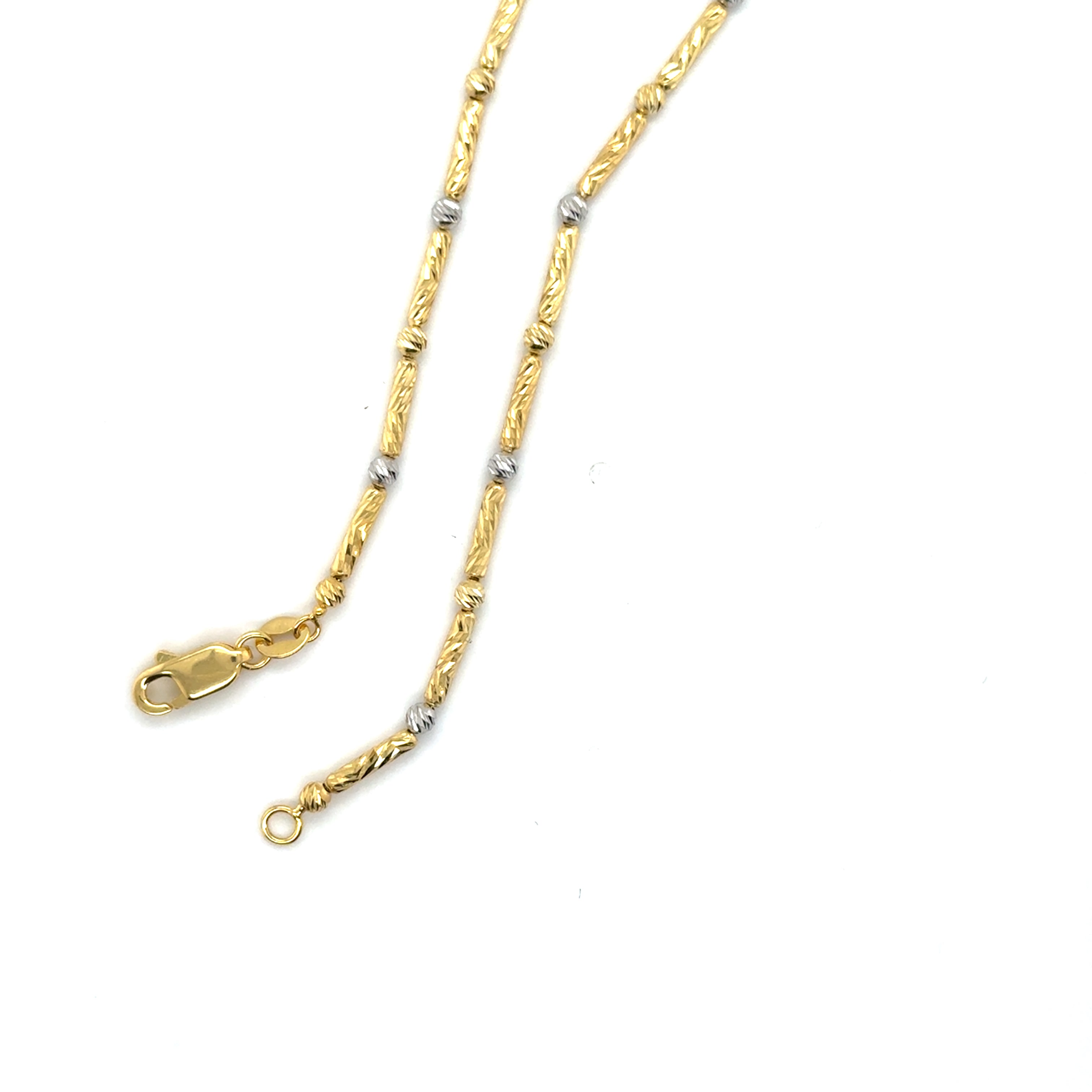 14K Two Tone Gold Bar and Bead Bracelet designed with a refined twist bar chain, offering durability, everyday elegance, and timeless sophistication for versatile styling.