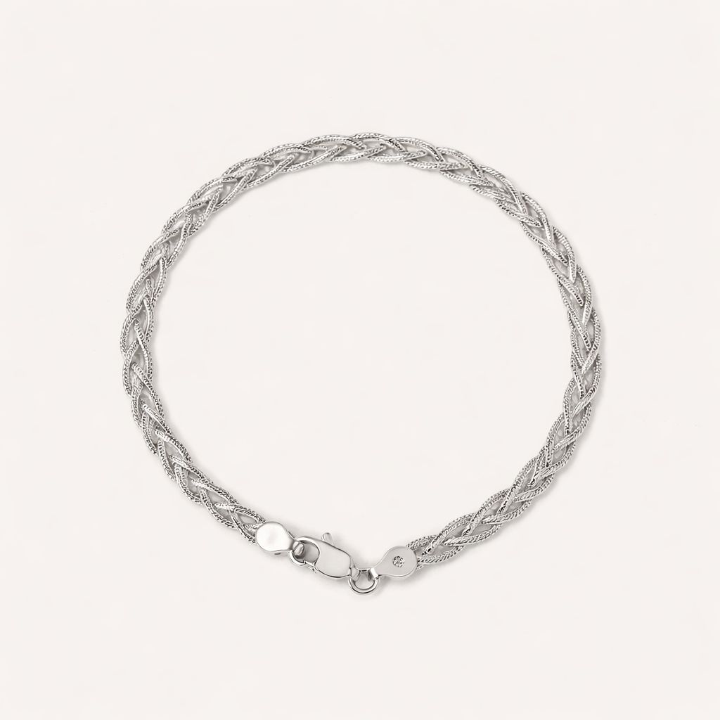 14K white gold Foxtail braided mesh bracelet 3.5mm 7 inch solid gold bracelet with lobster clasp