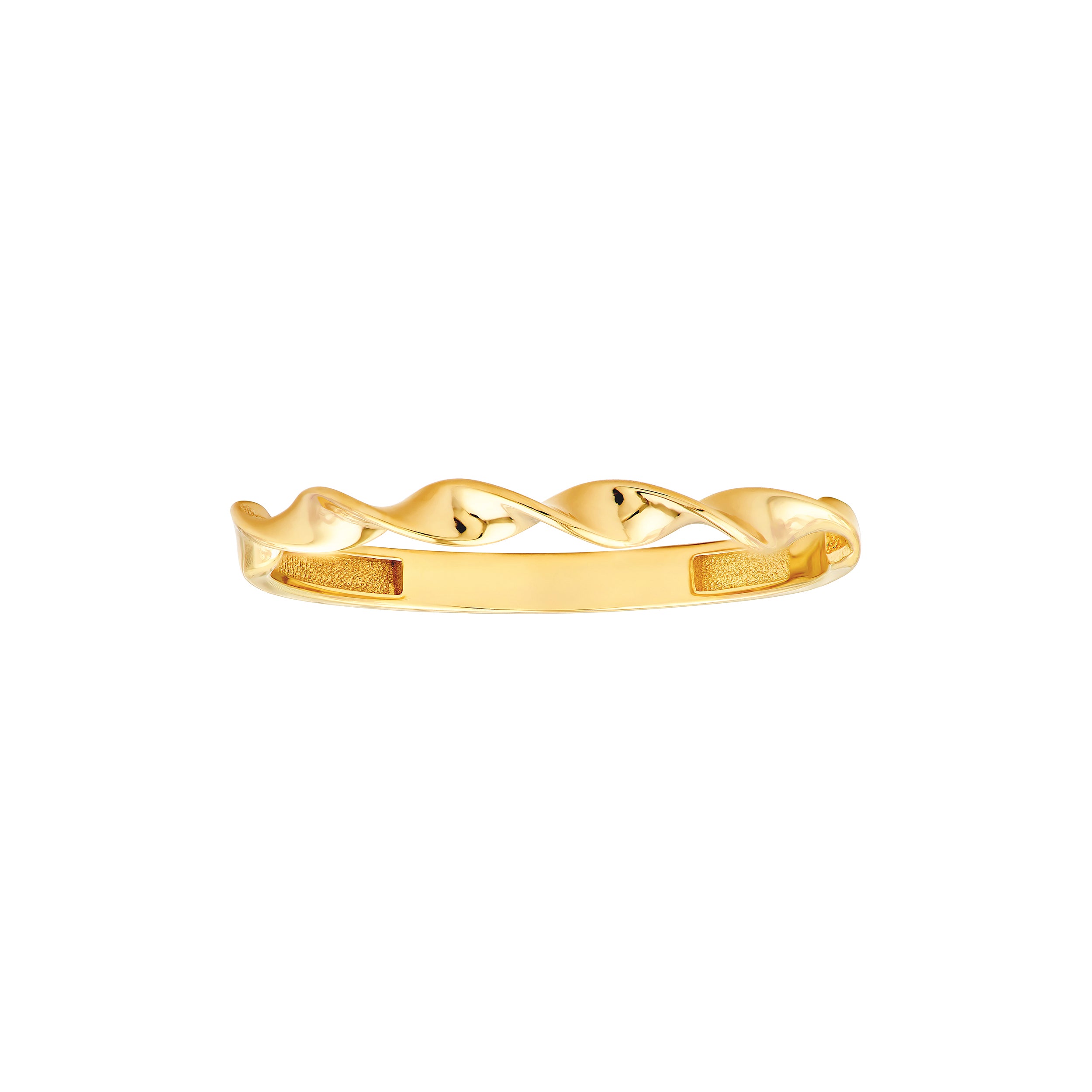 14K yellow gold twisted stackable band ring with polished spiral design