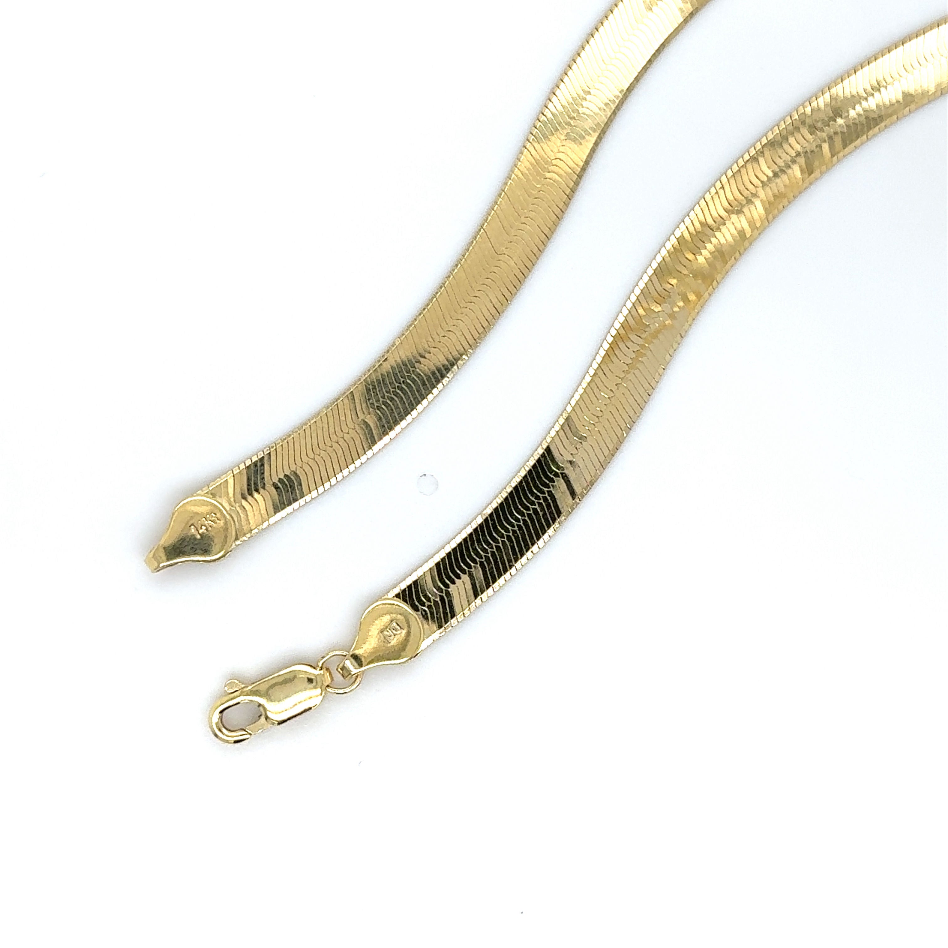14K Solid Yellow Gold Herringbone Chain Necklace 6 mm Thick Women
