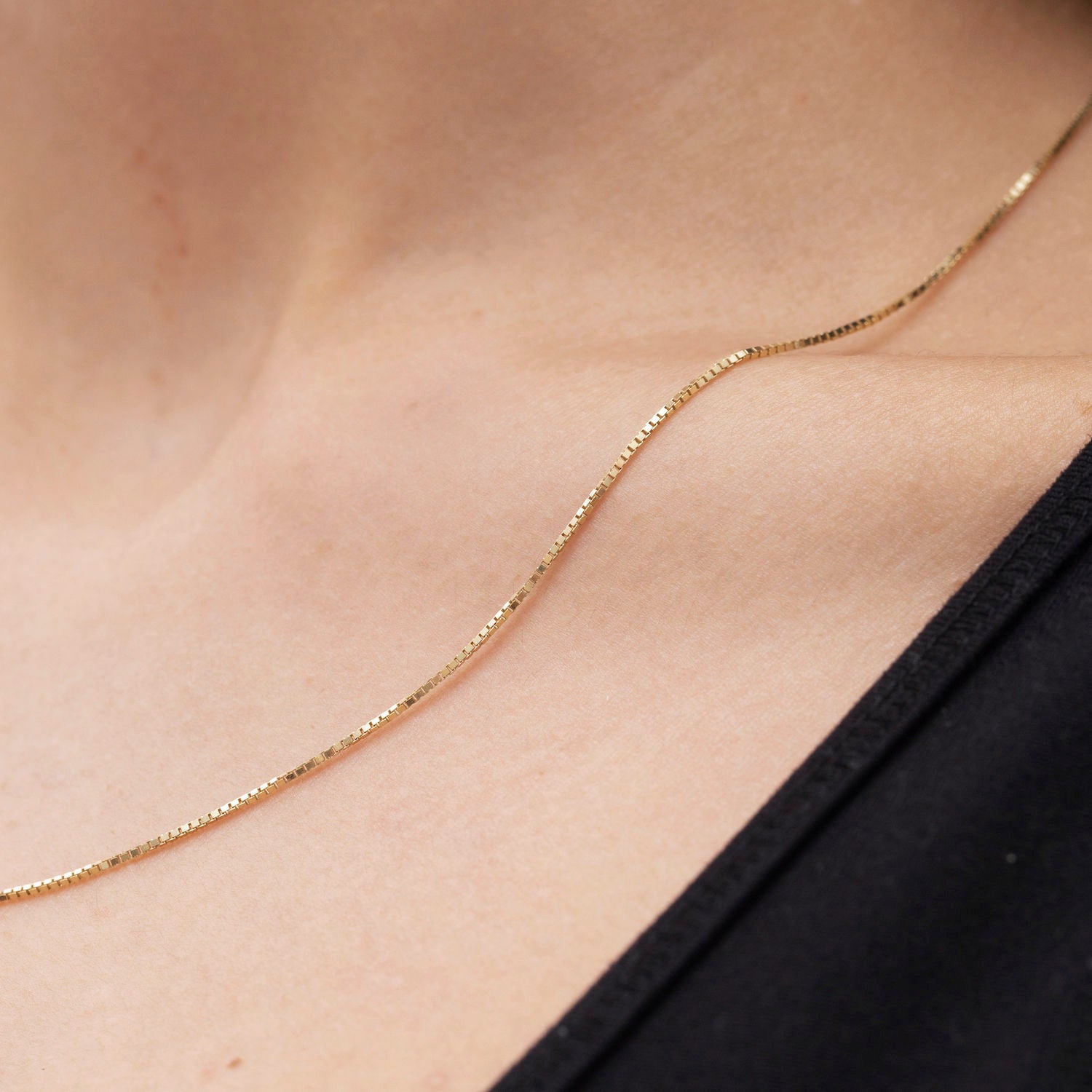 Solid 14K Gold Box Necklace
