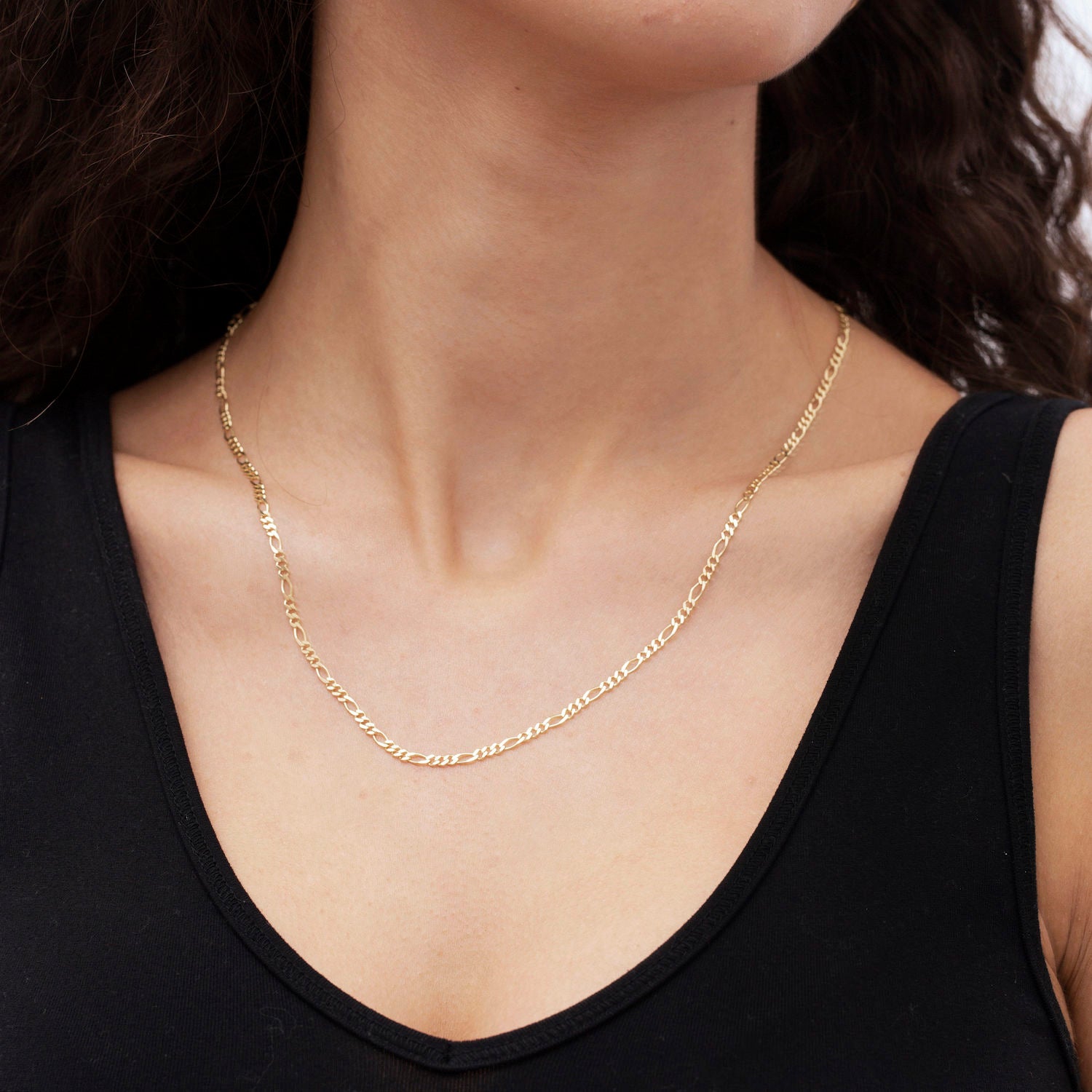 14K Solid Gold Figaro Necklace Chain
