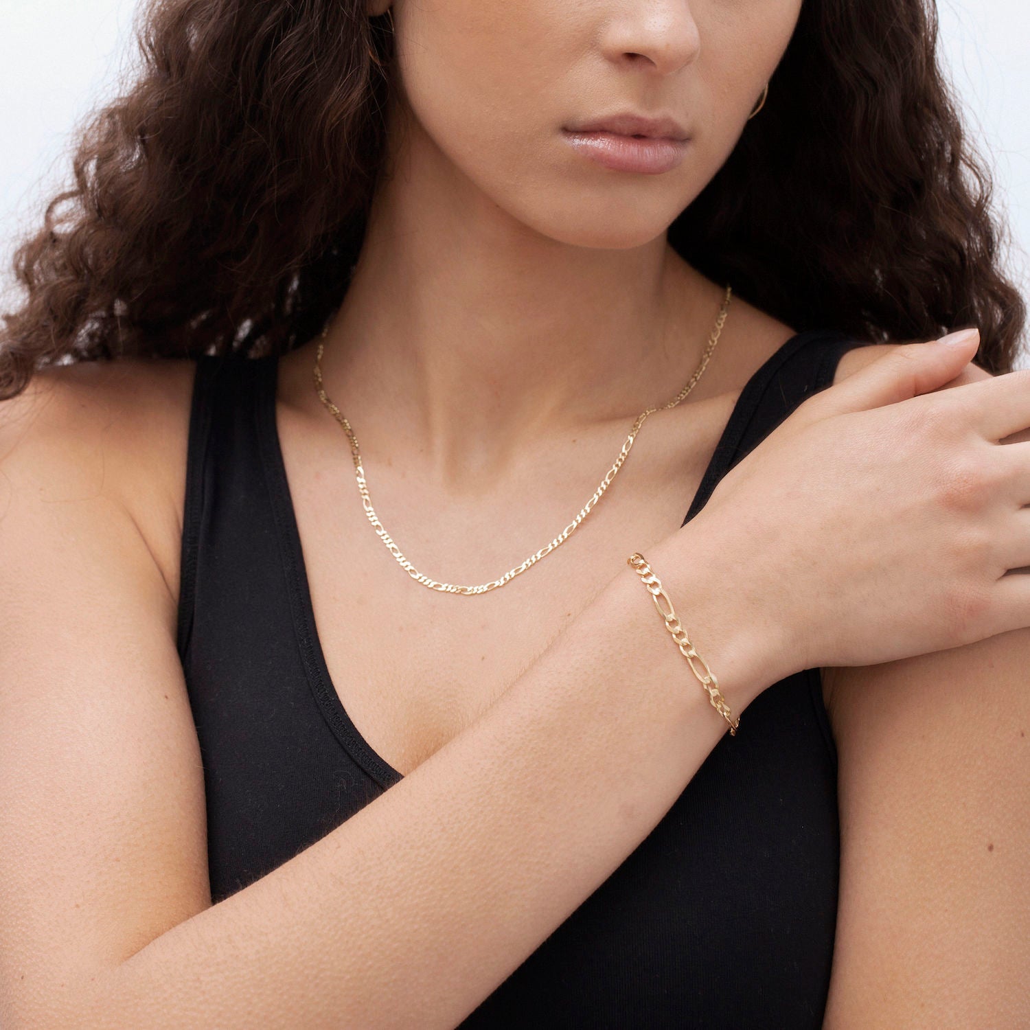 14K Solid Gold Figaro Necklace Chain