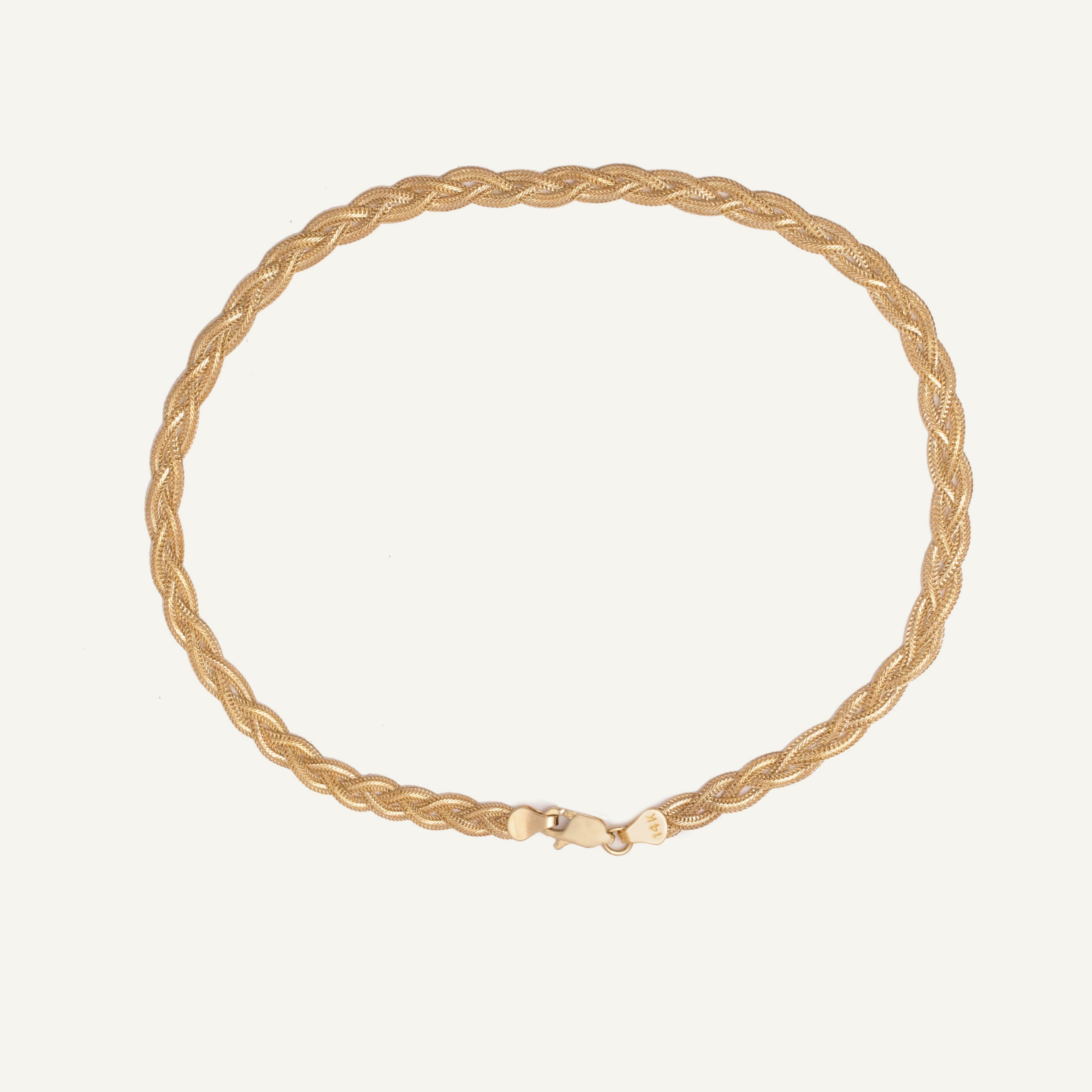 14K Gold Braided Foxtail Anklet