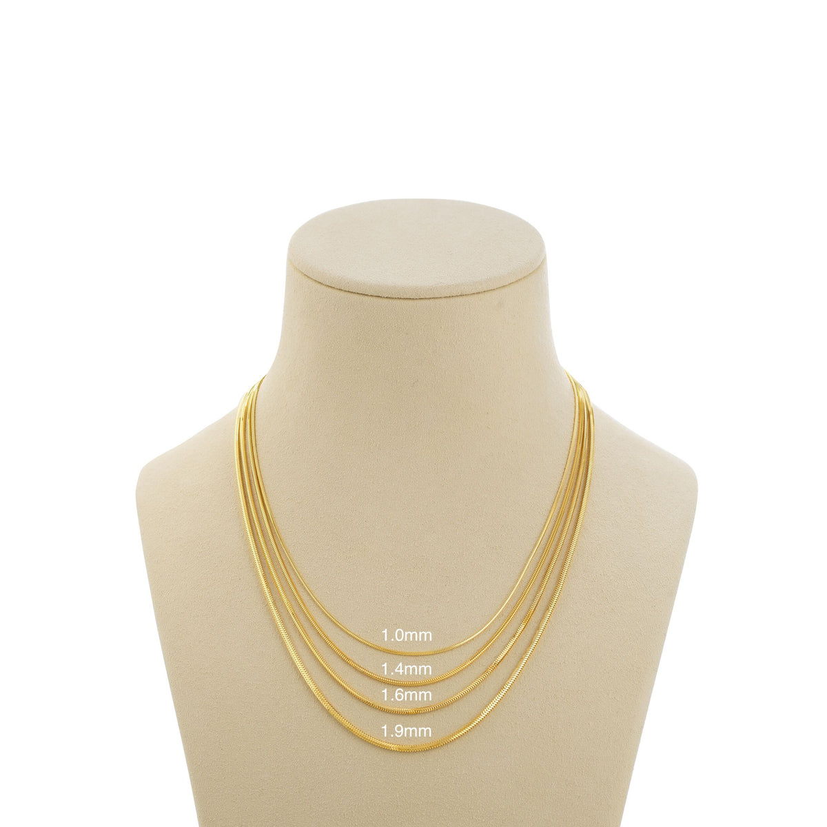 14K Yellow Gold Round Snake Chain Necklace 1.0mm–1.9mm