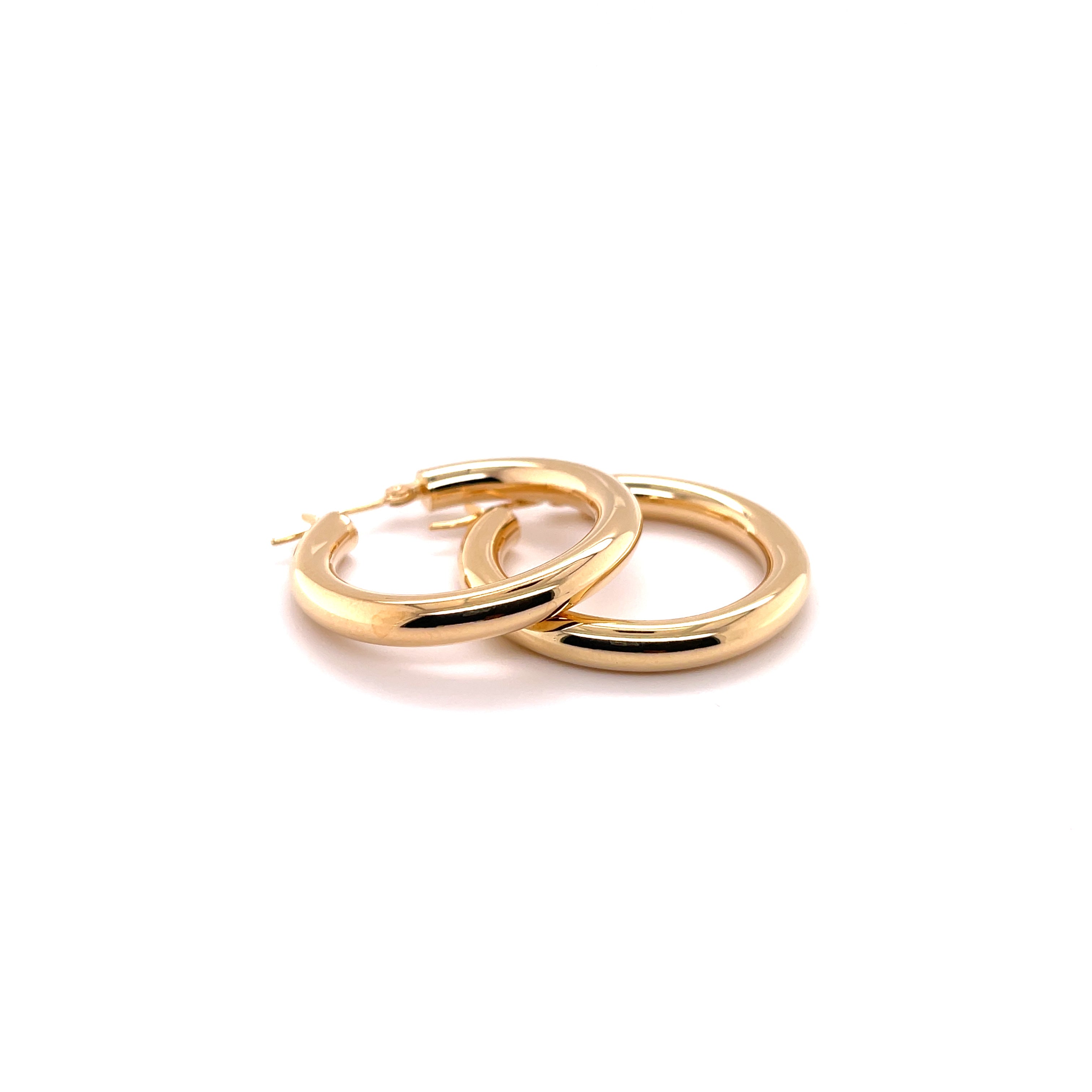 Thick 4 mm 14K Gold Polished Hoops 