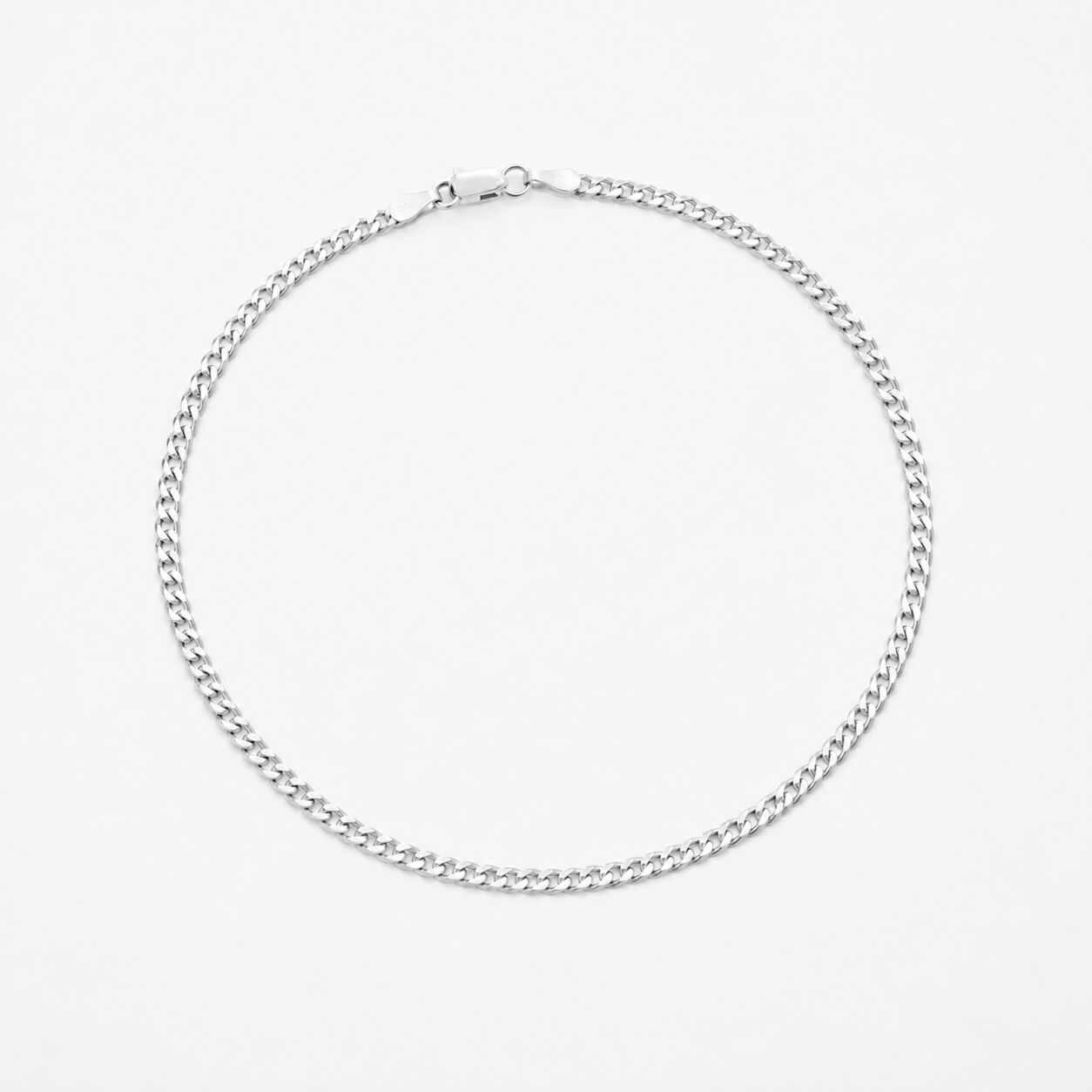 14K White Gold Curb Link Anklet, 10 Inch, 2.6mm Thick, Lobster clasp, Solid links