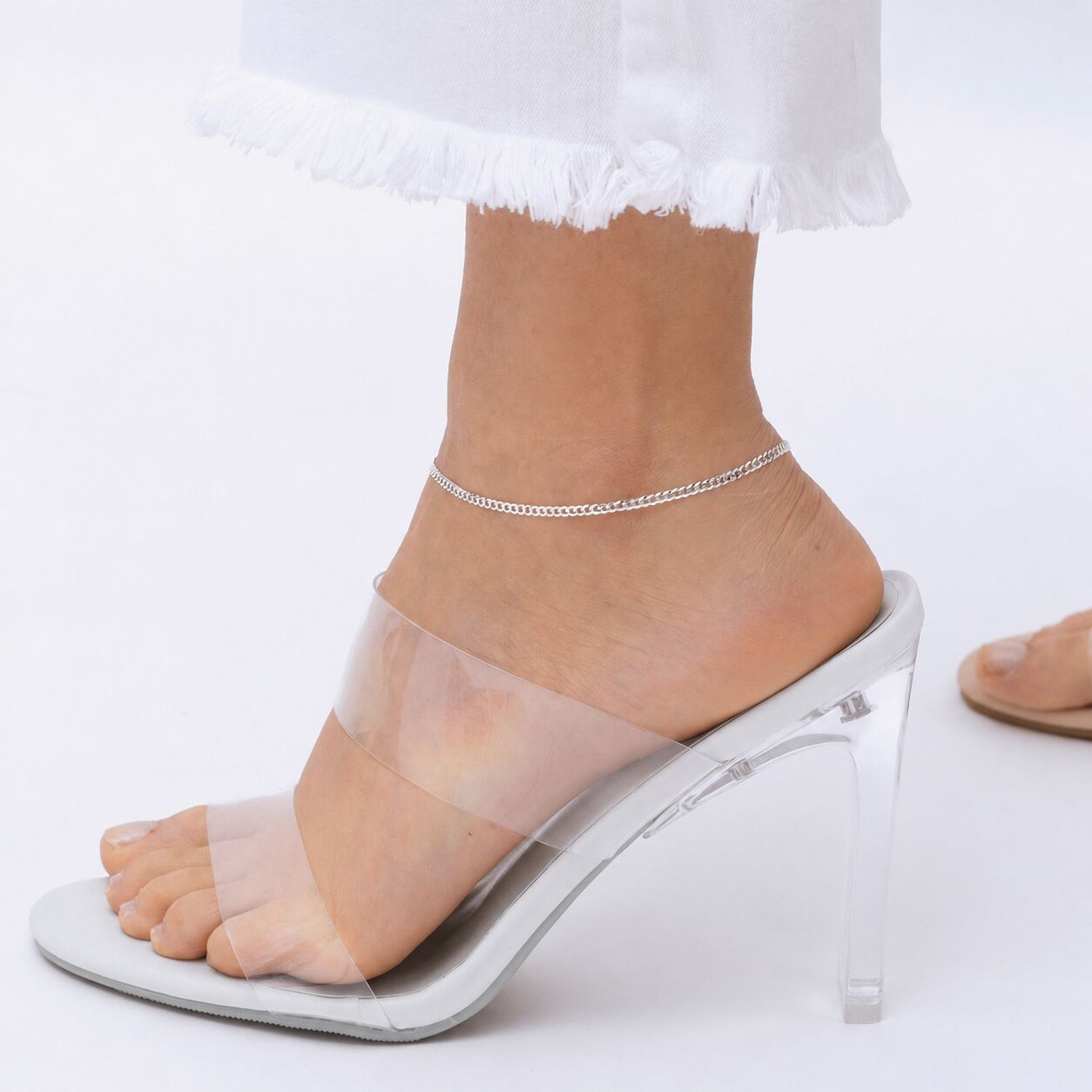 14K White Gold Curb Link Anklet