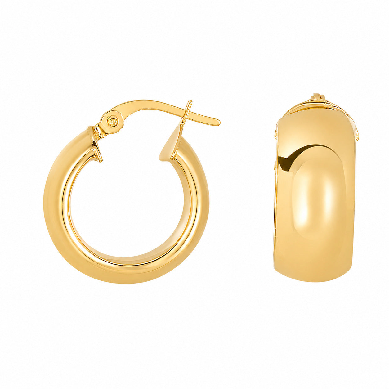14K Yellow Gold Mini High Polished Bold Hoop Earrings, 10mm x 7mm
