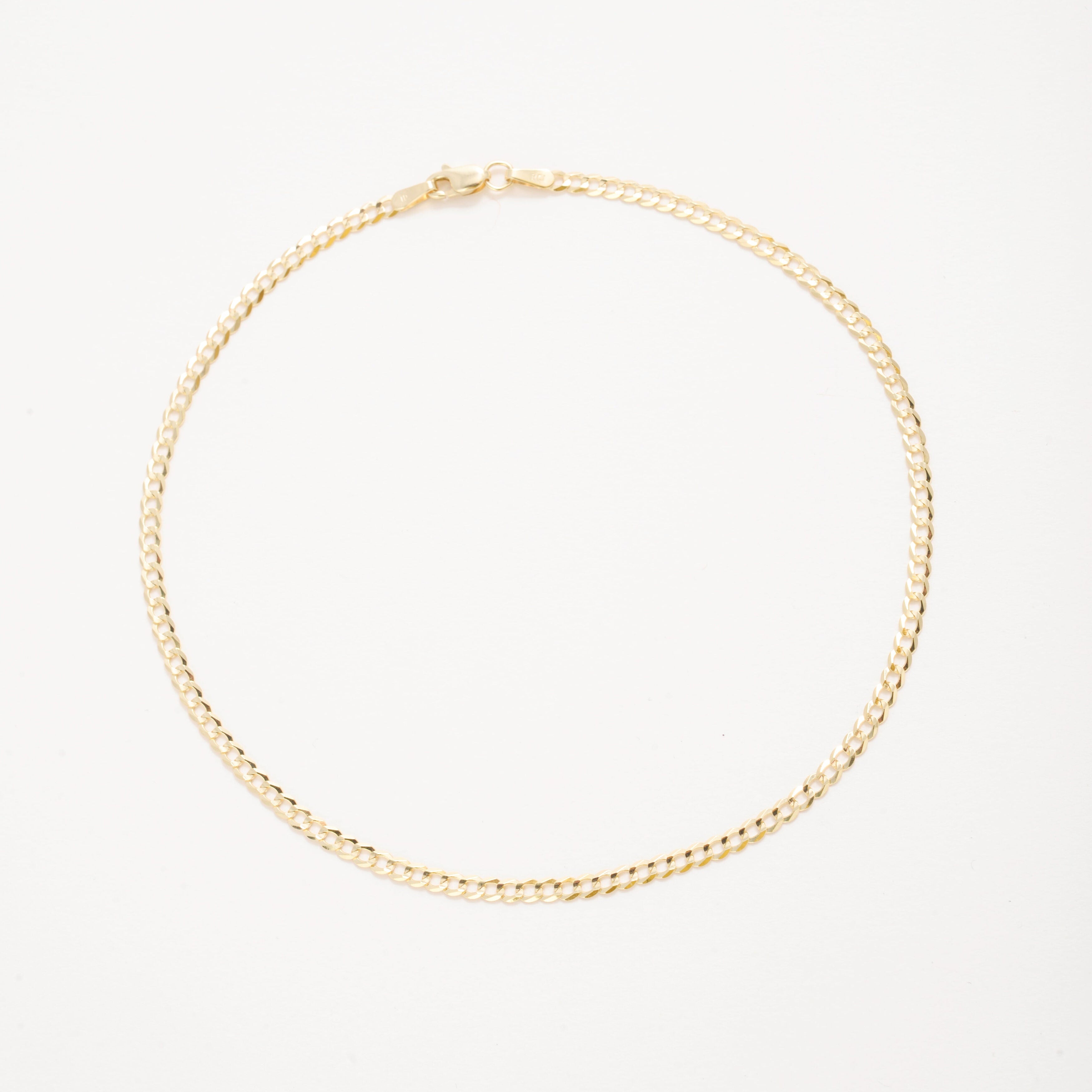 14K Yellow Gold Curb Link Anklet, solid gold links, 10 inch, lobster clasp