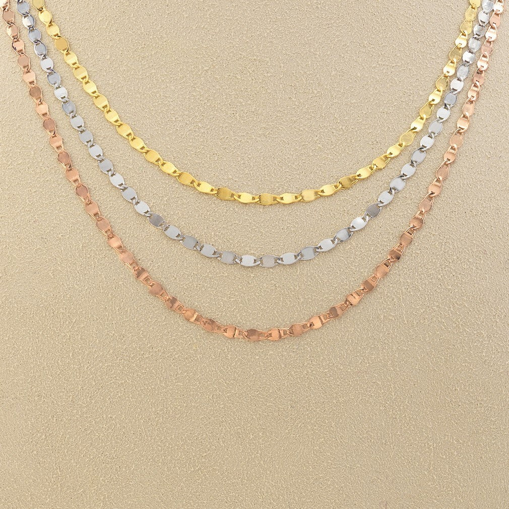 14K Gold Mirror Valentino Link Necklace, 16–24", Yellow, White or Rose Gold