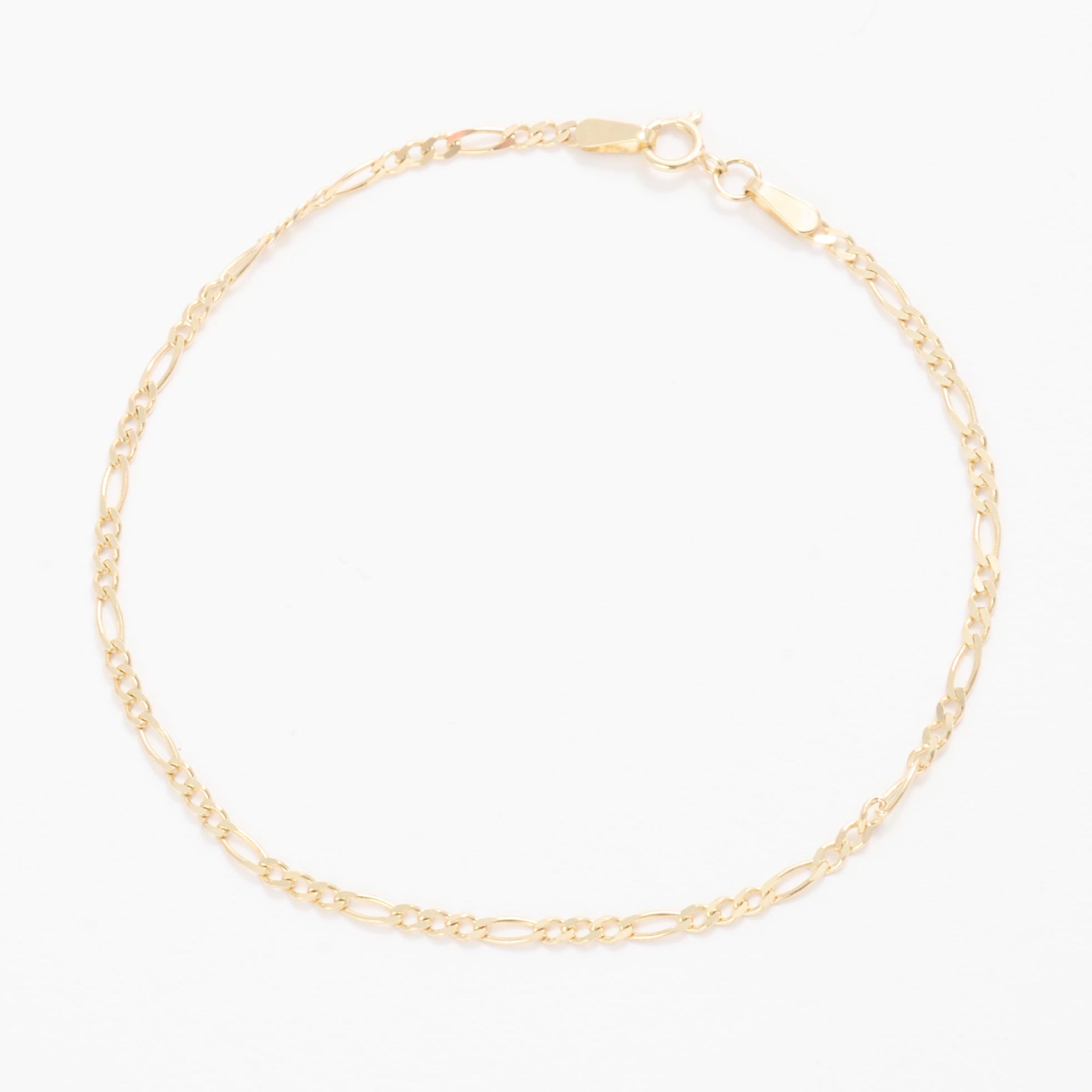 14K Solid Gold Figaro Link Chain Bracelet