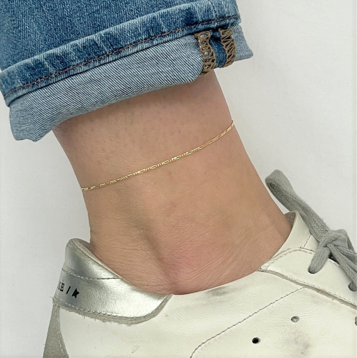 14K Gold Thin Figaro Anklet