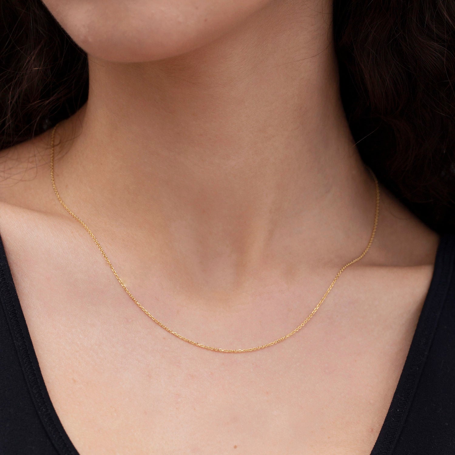 14K Gold Diamond Cut Cable Necklace Chain Women