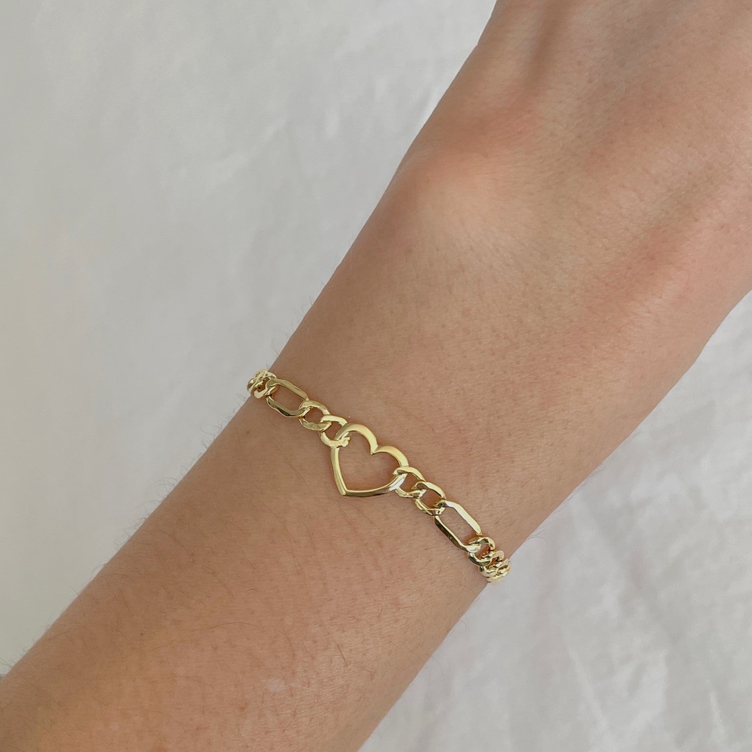 14K Gold Figaro Heart Bracelet