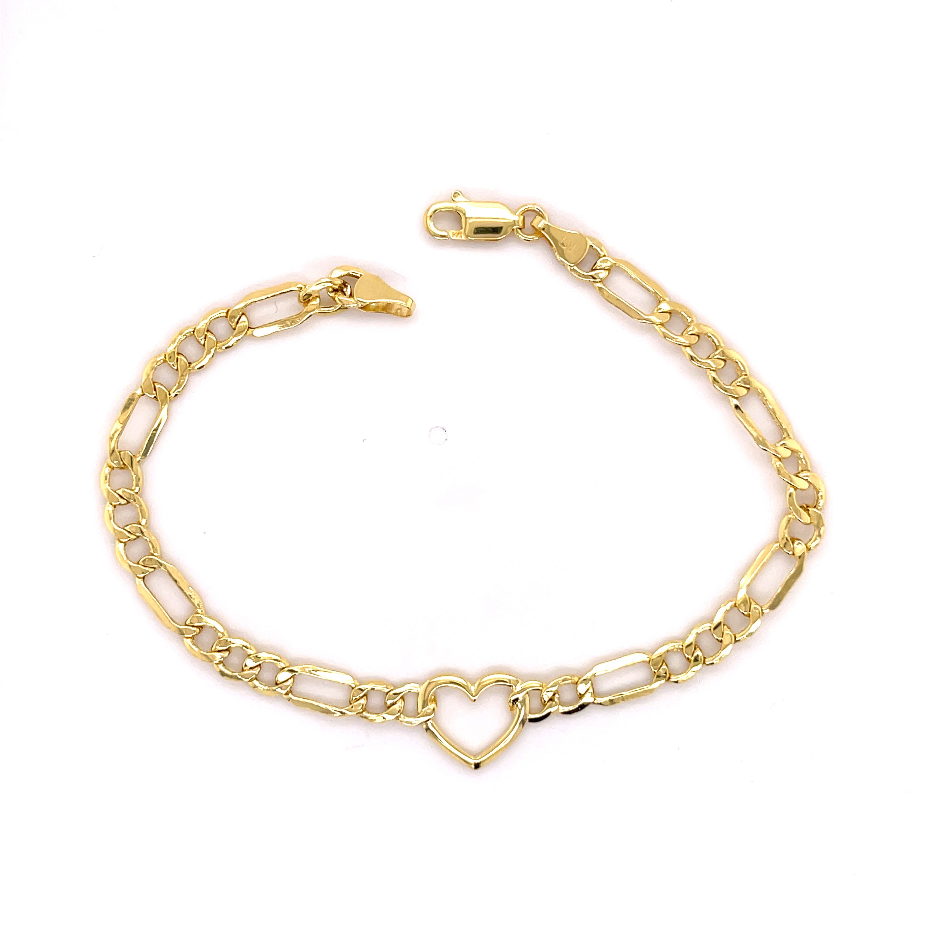 14K Gold Figaro Heart Bracelet