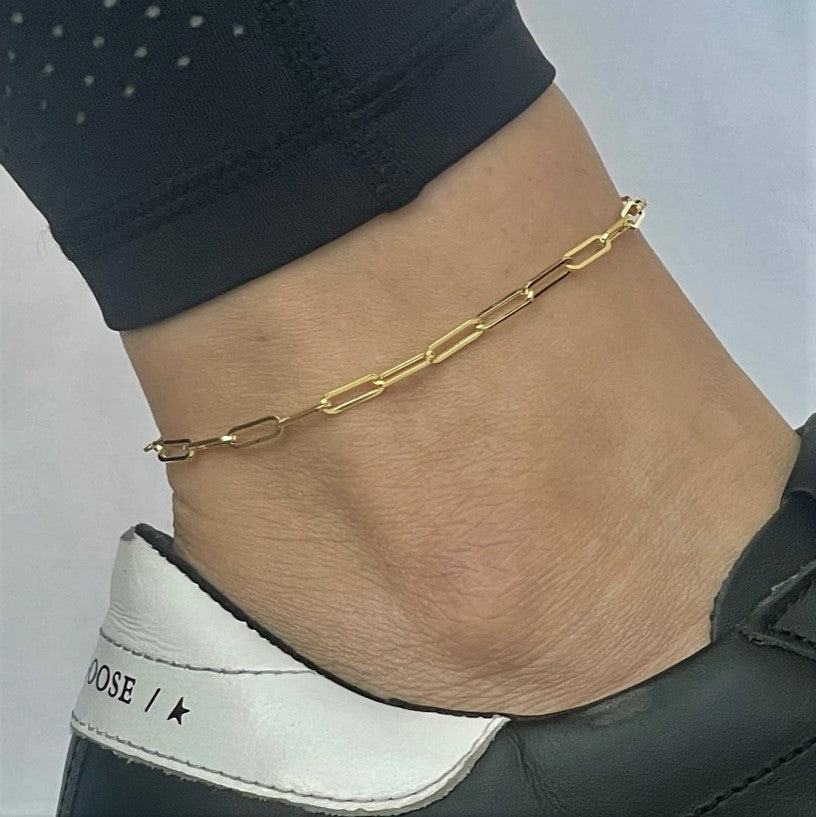 14K Gold Paperclip Anklet
