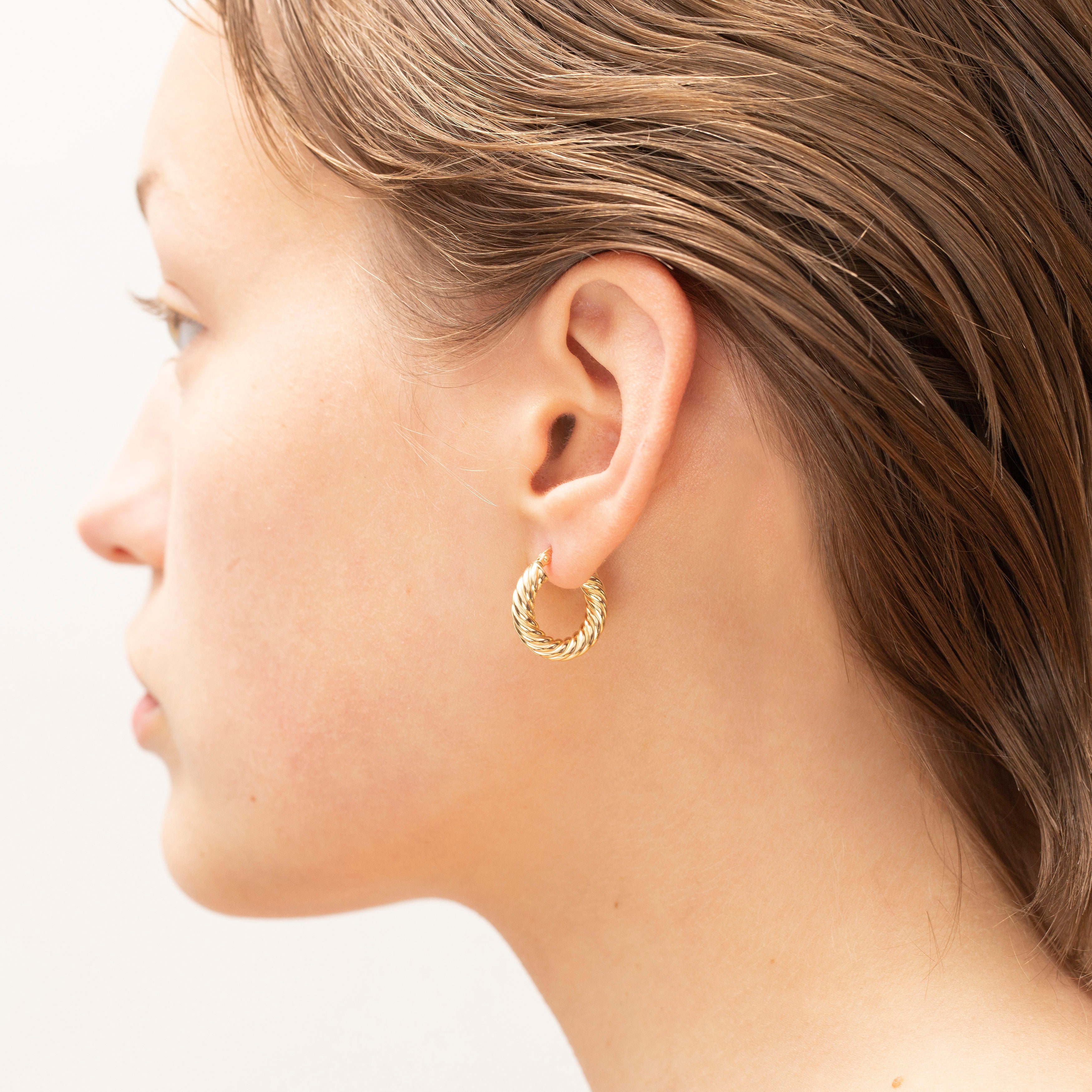 Small Twist on Hoops with Herkimer Diamonds, Small 14k Gold Earlobe 2024 Hugging earrings, Tiny Twist Earrings, solid gold twist on earrings