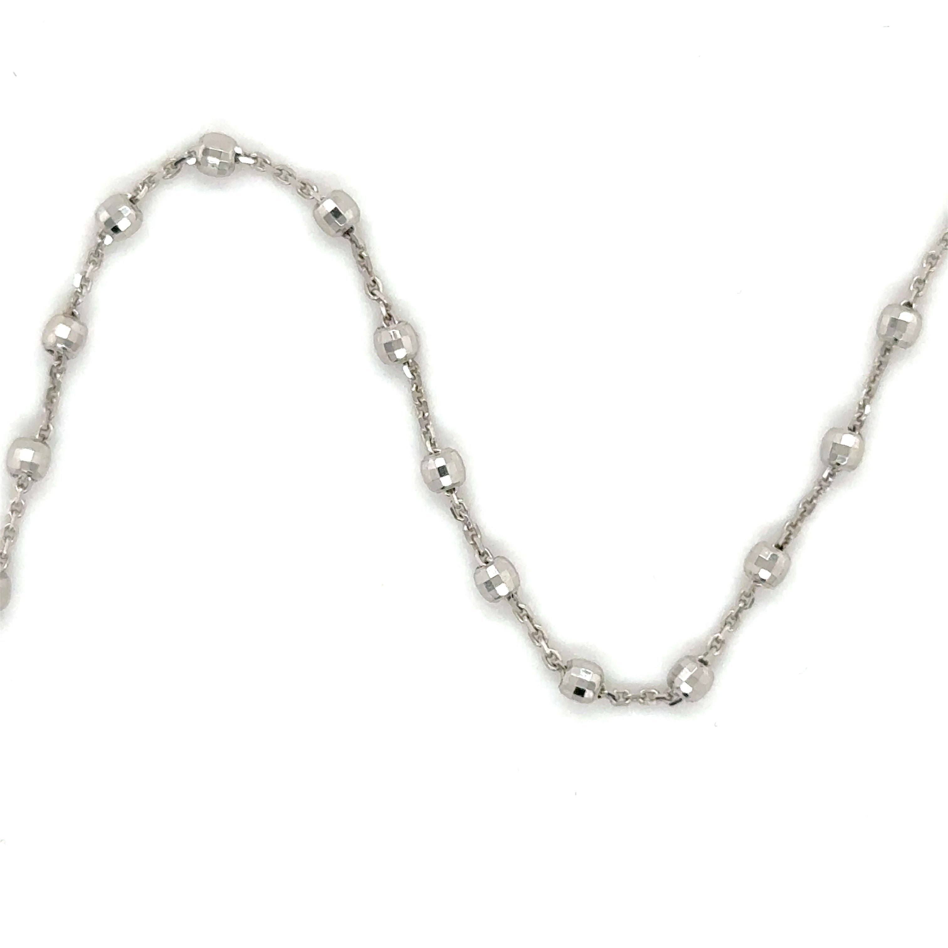 14K SOLID WHITE GOLD SATURN BEAD NECKLACE CHAIN WOMEN