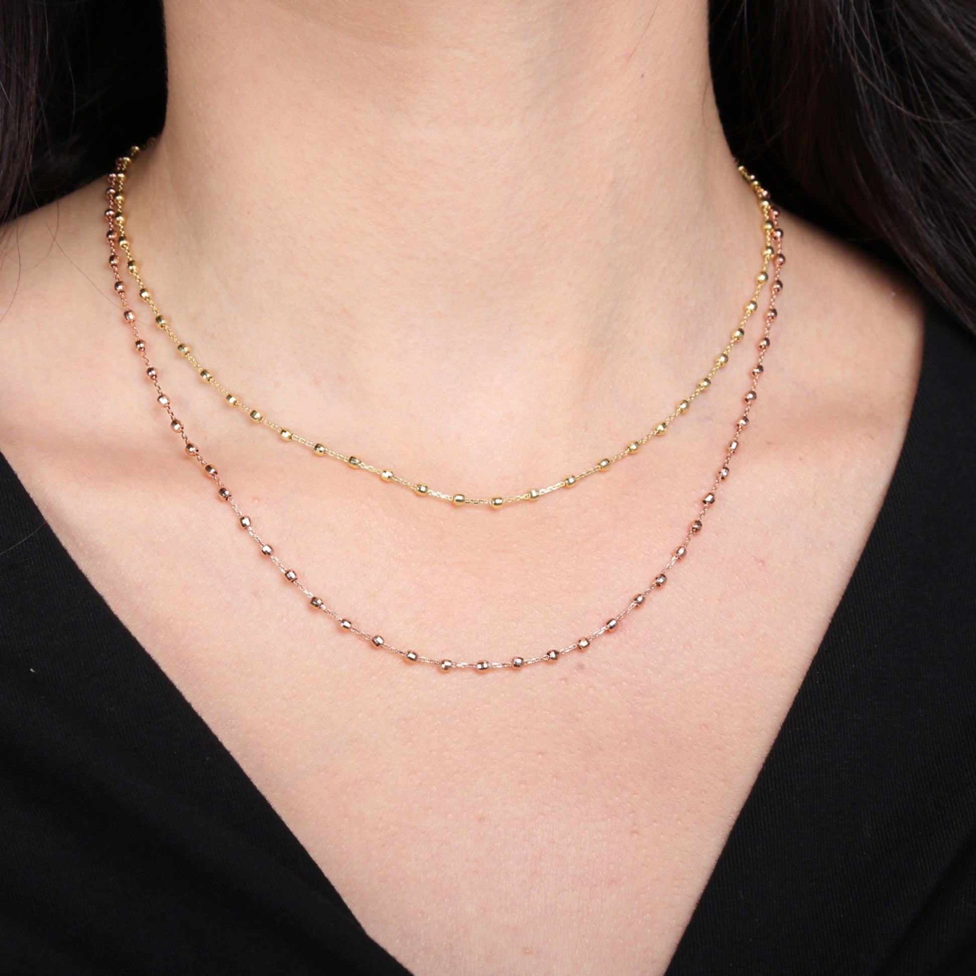 14K Gold Saturn Ball Necklace Chain