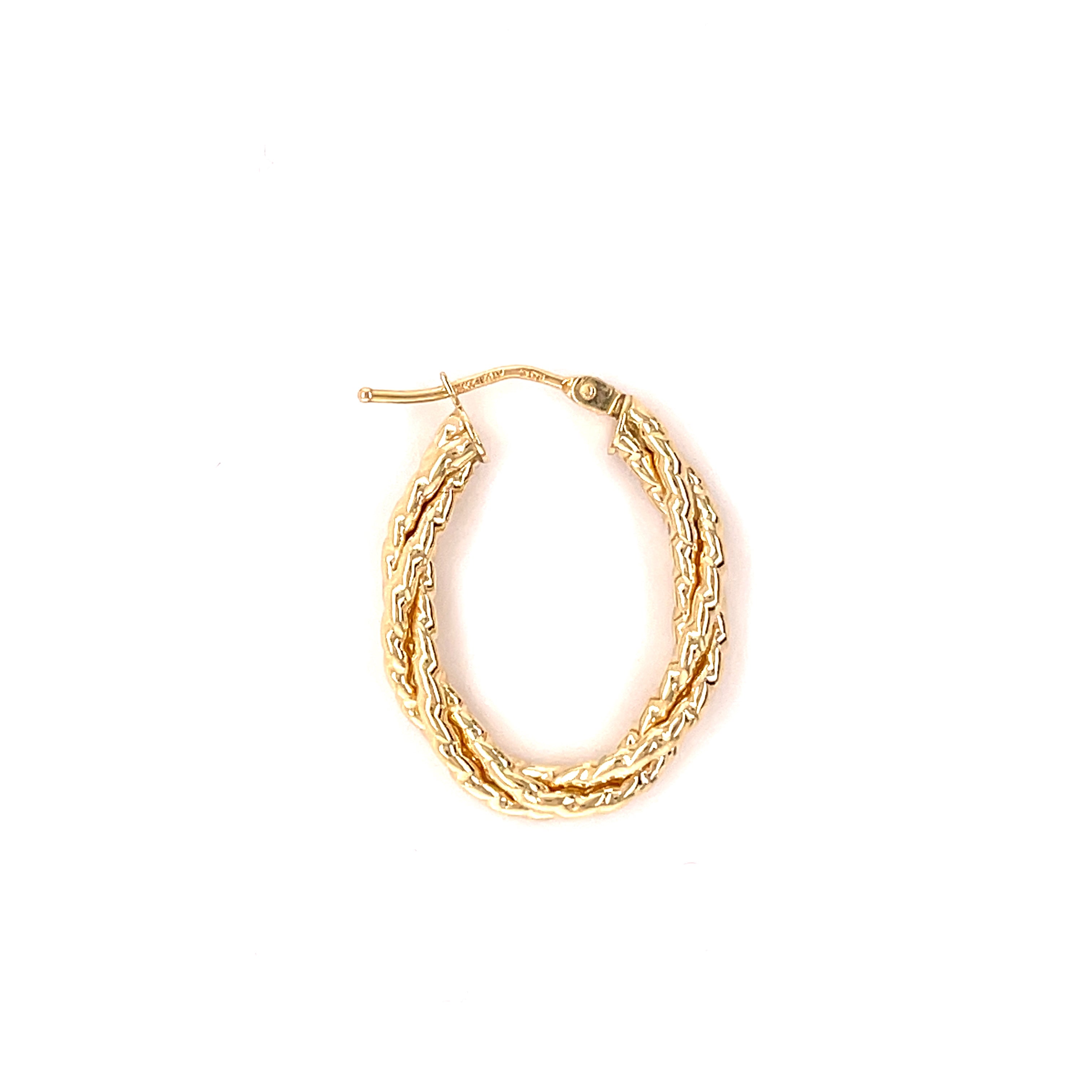 14K Gold Textured Oval Twist Hoops