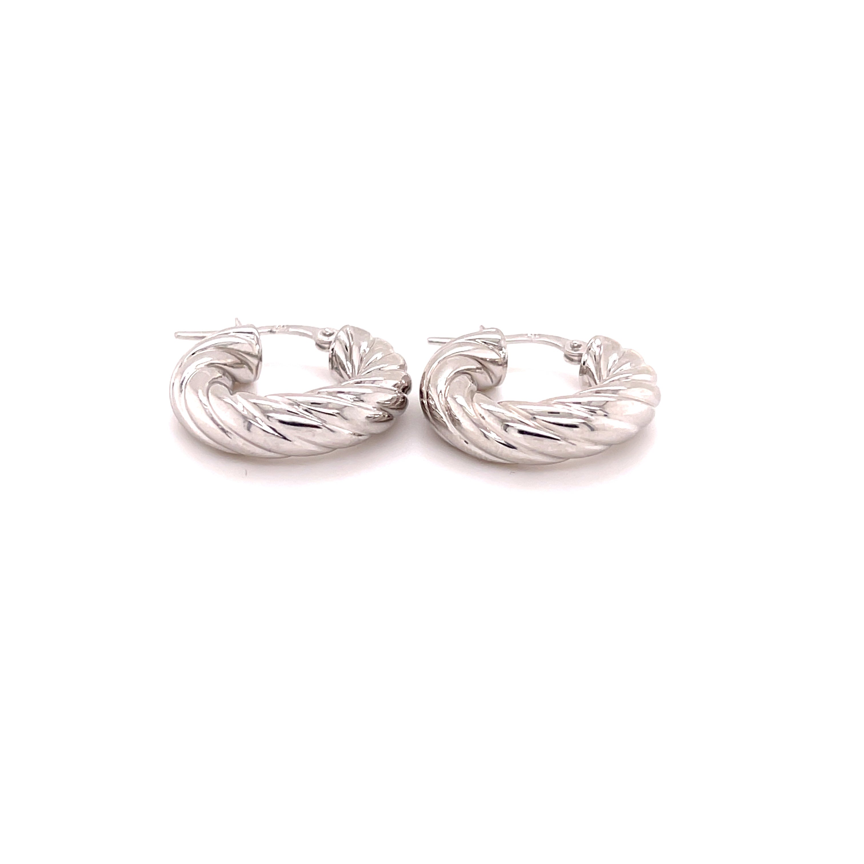 14K White Gold Small Chunky Twist Hoops