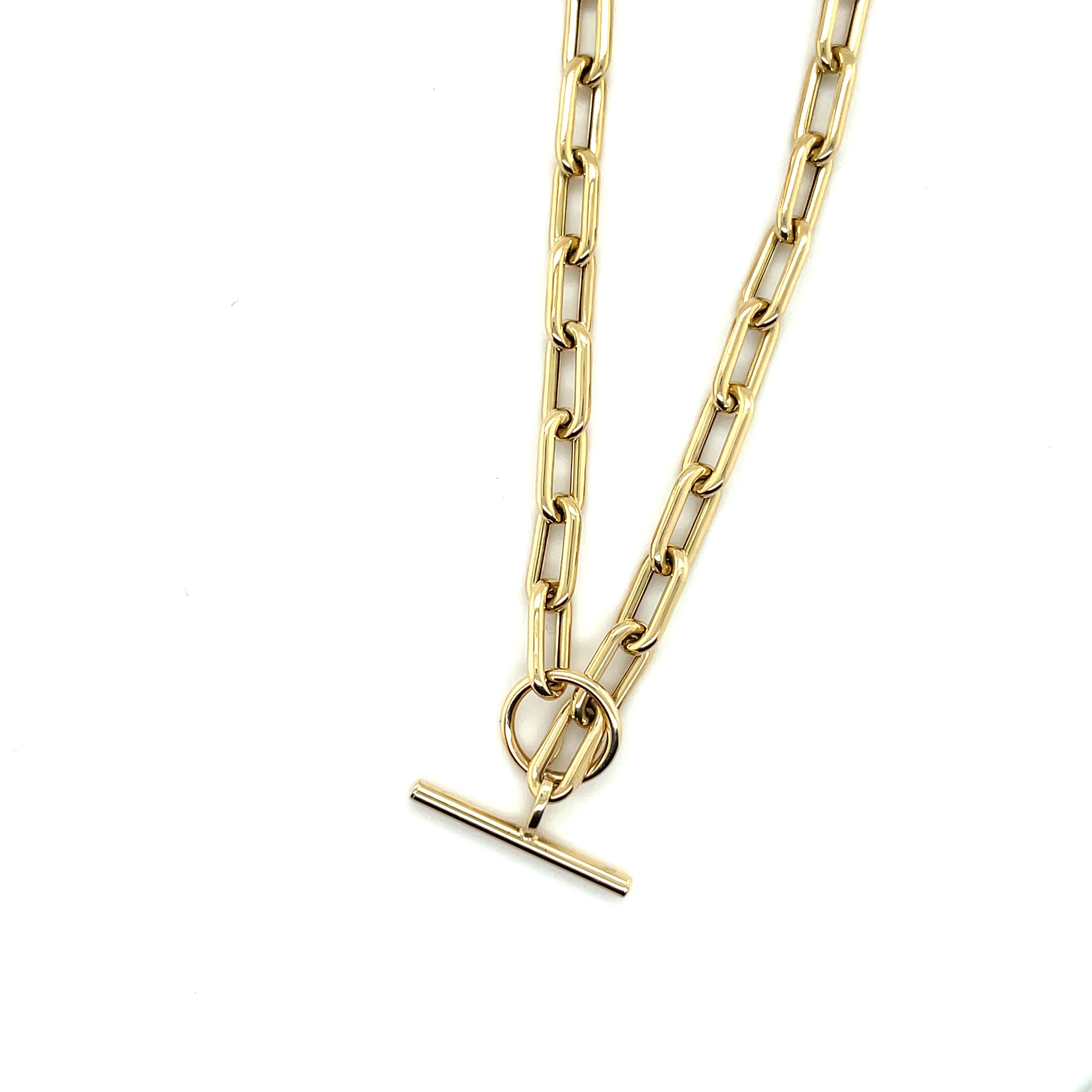 14K Gold Toggle Paperclip Necklace Women