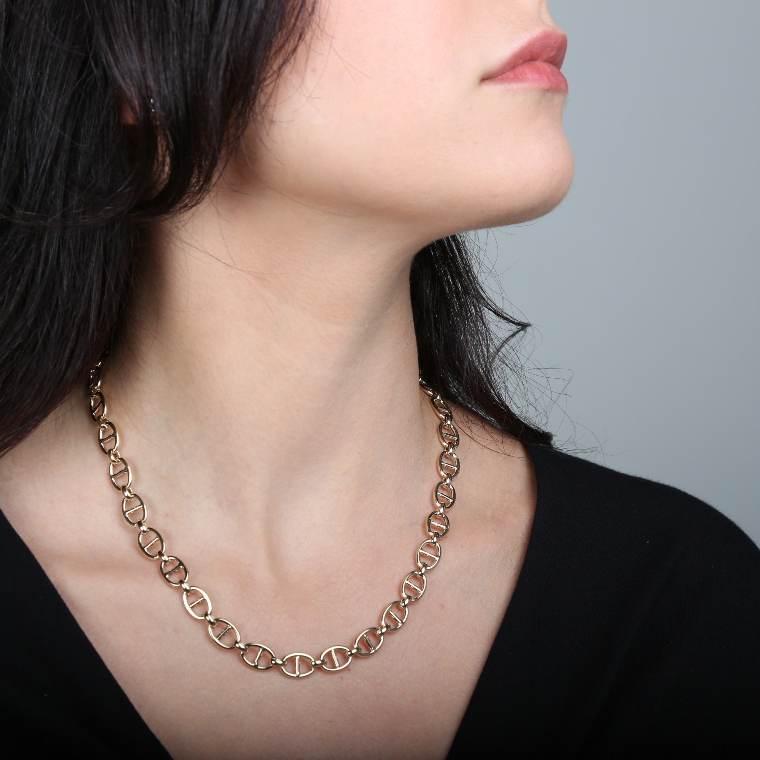 14K Gold Bold Puffed Mariner Necklace