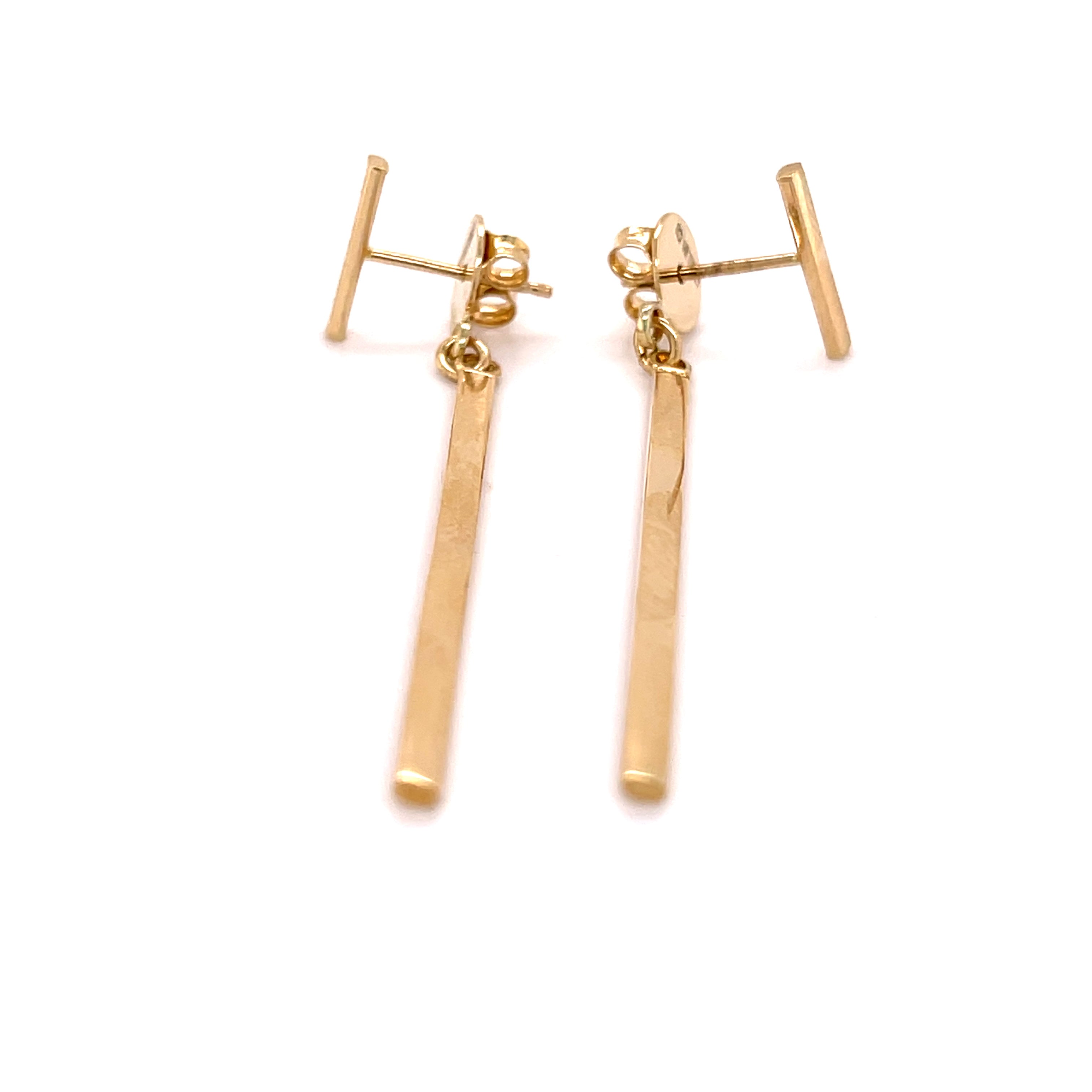 14K Gold Bar Drop Earrings