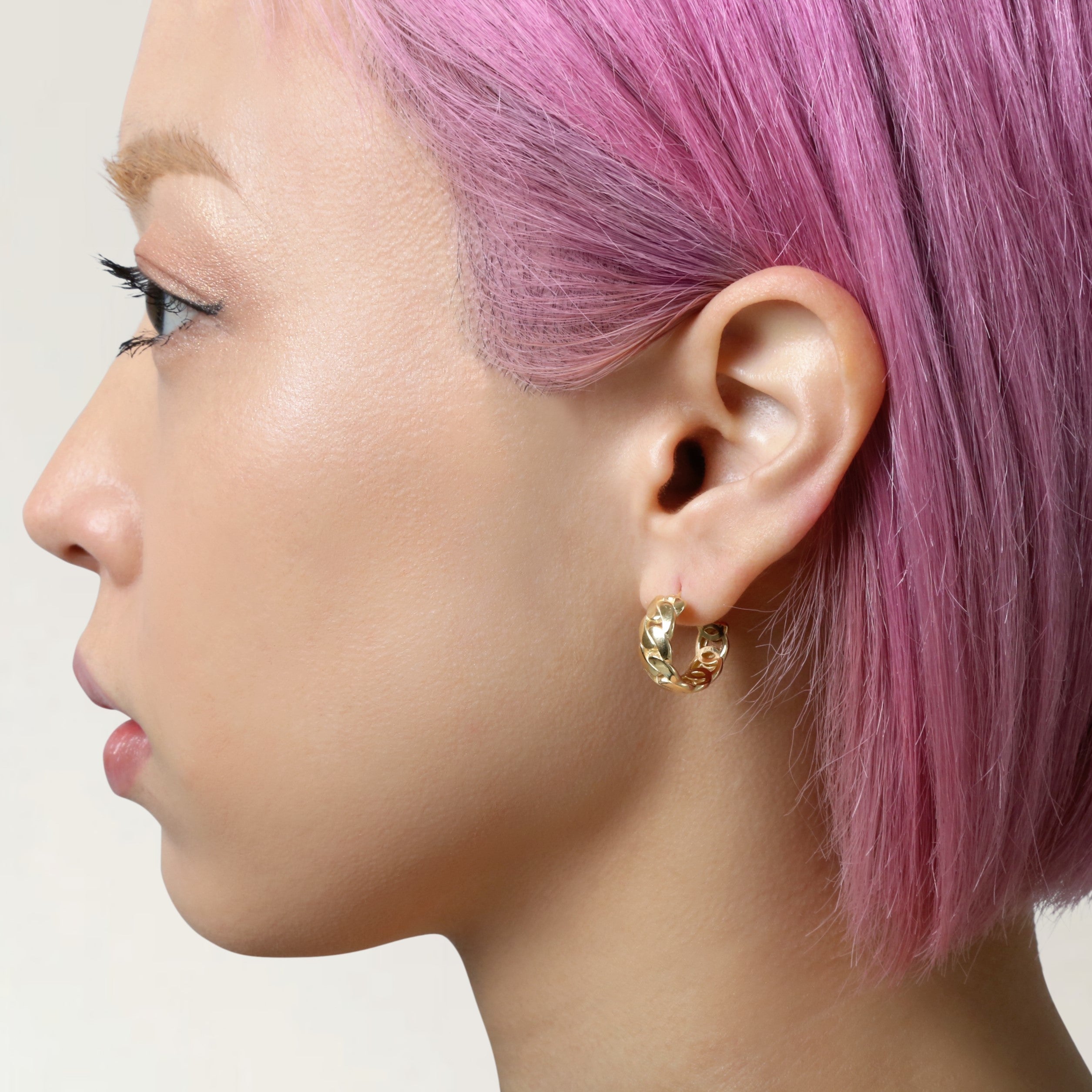 Small 14K Gold Chunky Curb C Hoops
