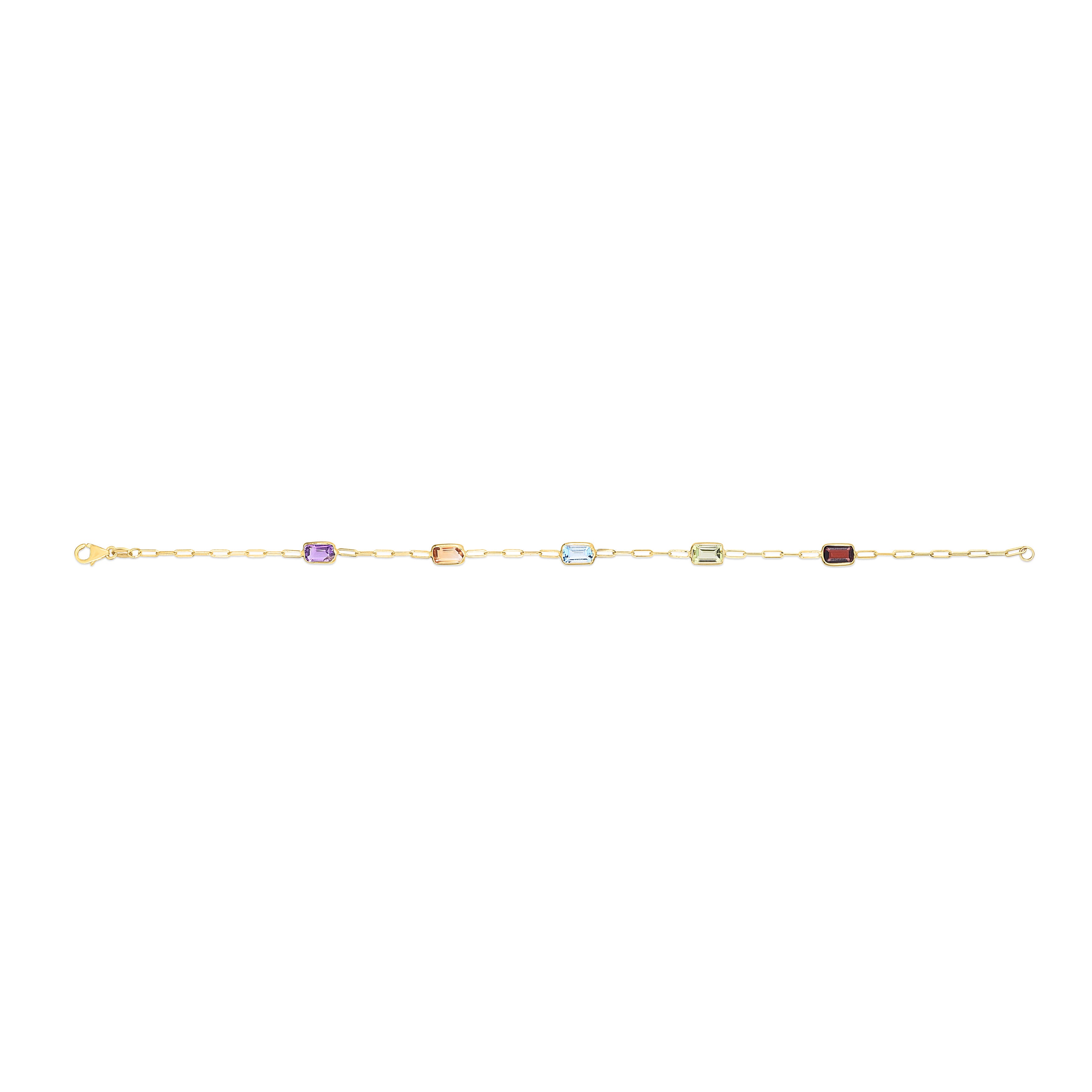 14K Gold Natural Gemstone Station Paperclip Bracelet