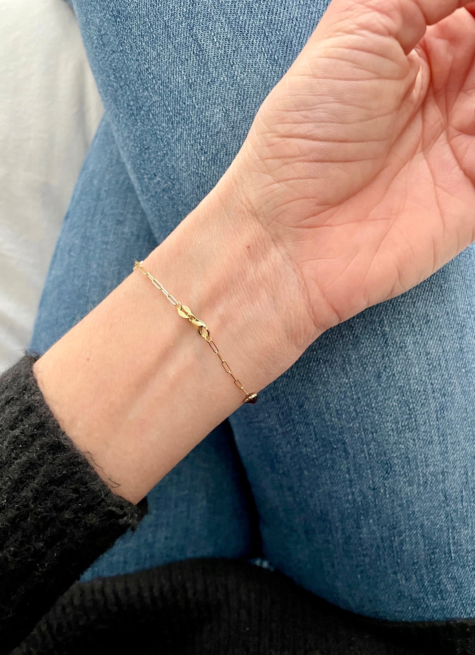 14K Gold Natural Gemstone Station Paperclip Bracelet