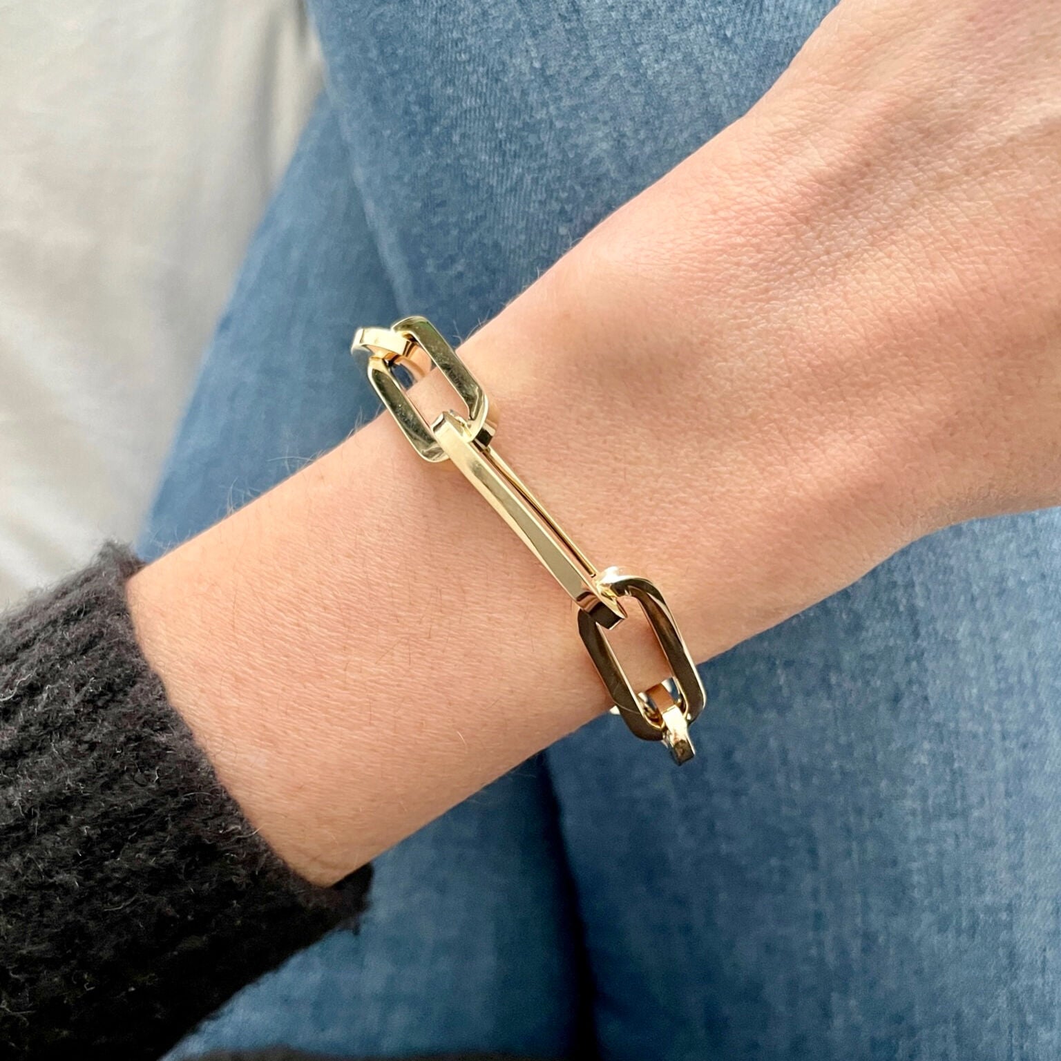 14K Gold Chunky 10 mm Thick Paperclip Bracelet