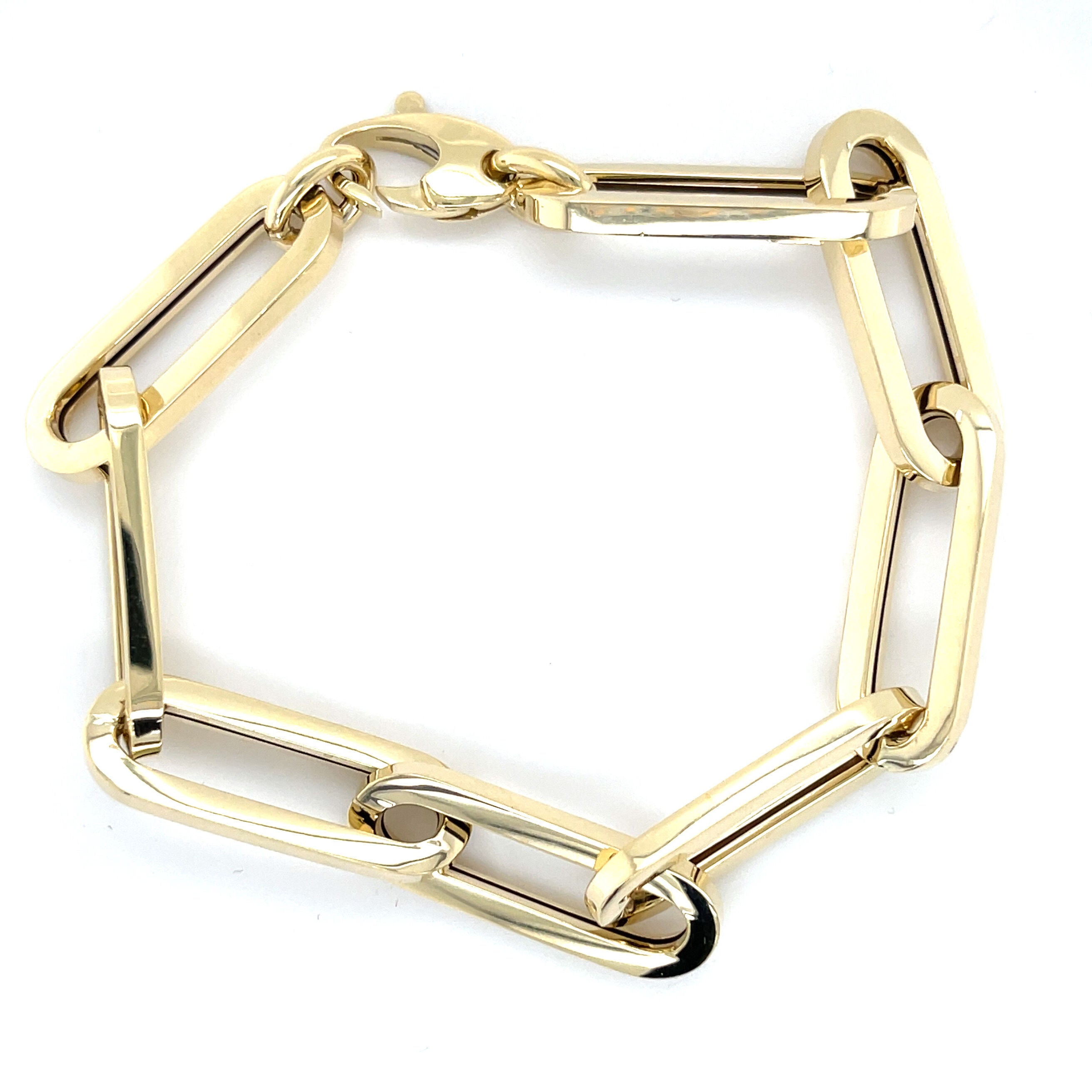 14K Gold Chunky 10 mm Thick Paperclip Bracelet