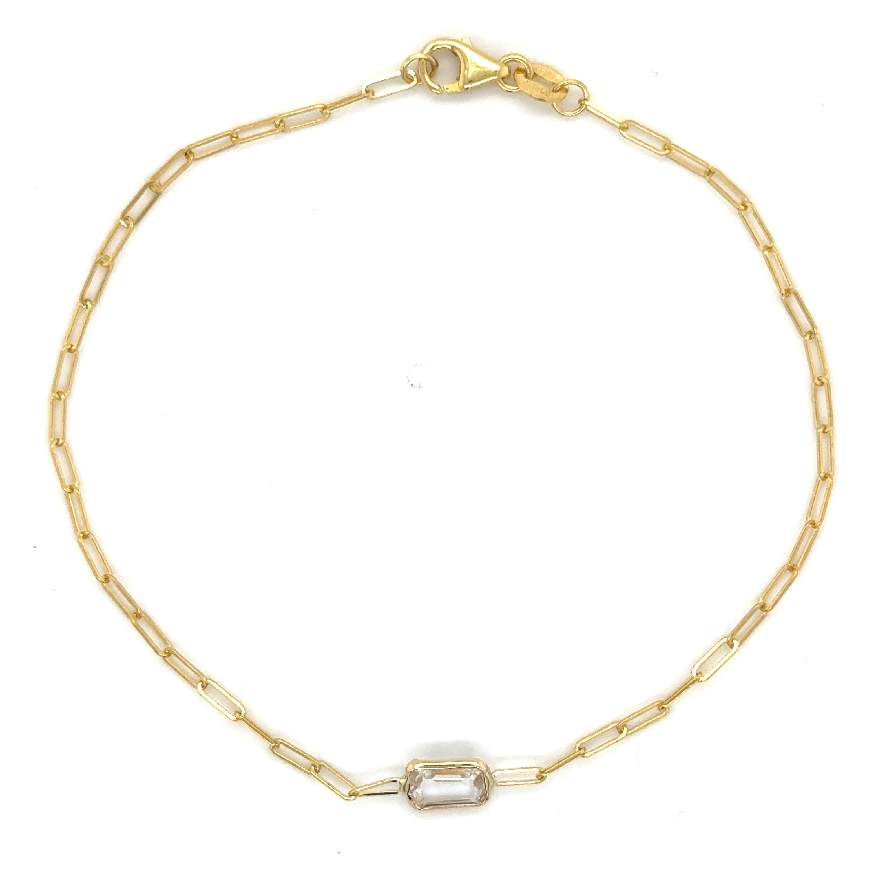 14K Yellow Gold Gemstone Paperclip Bracelet Women Birthstone Bracelet