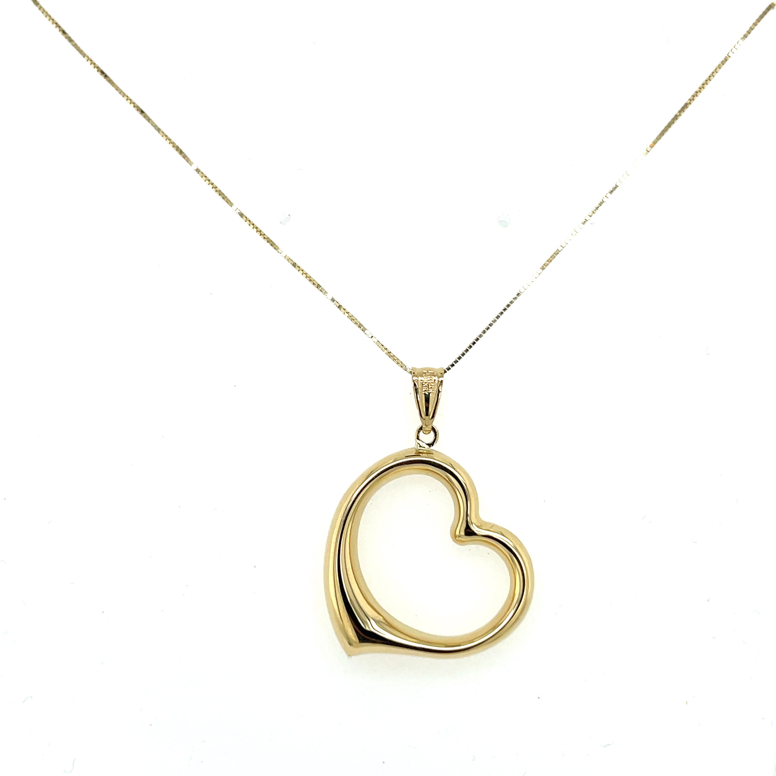 14K Gold Large Open Heart Pendant Necklace