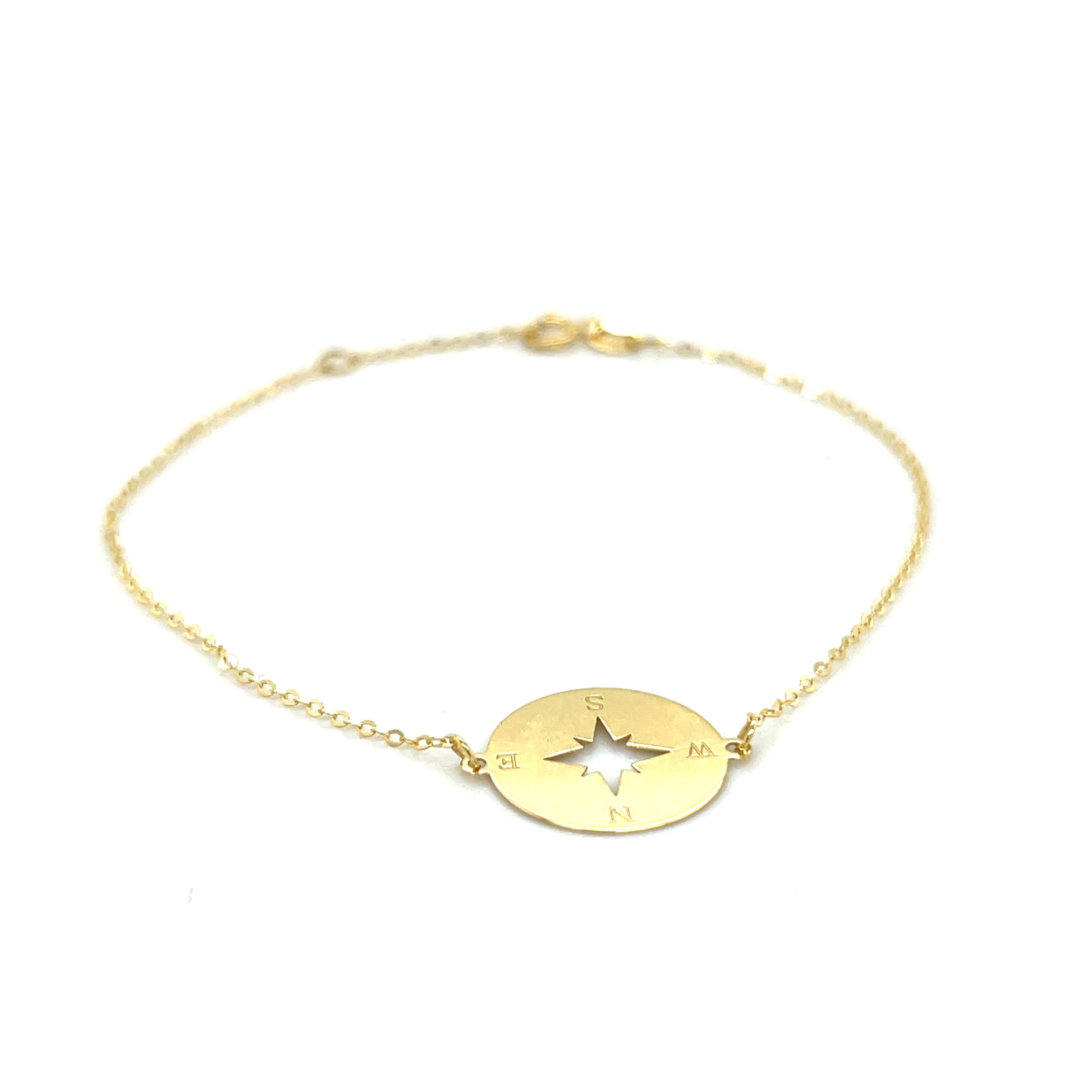 14K Gold North Star Compass Bracelet Women