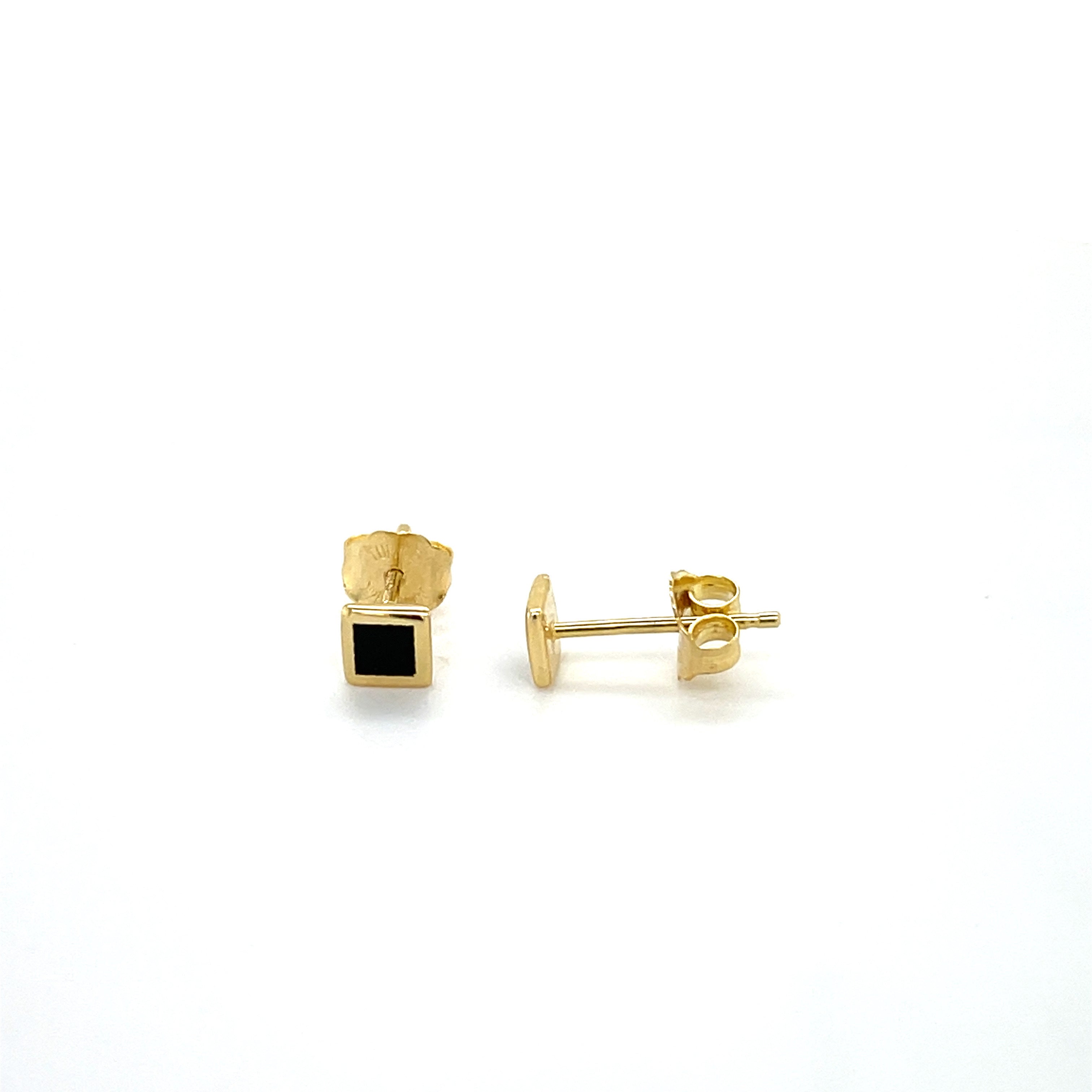 14K Gold Black Enamel Stud Earrings