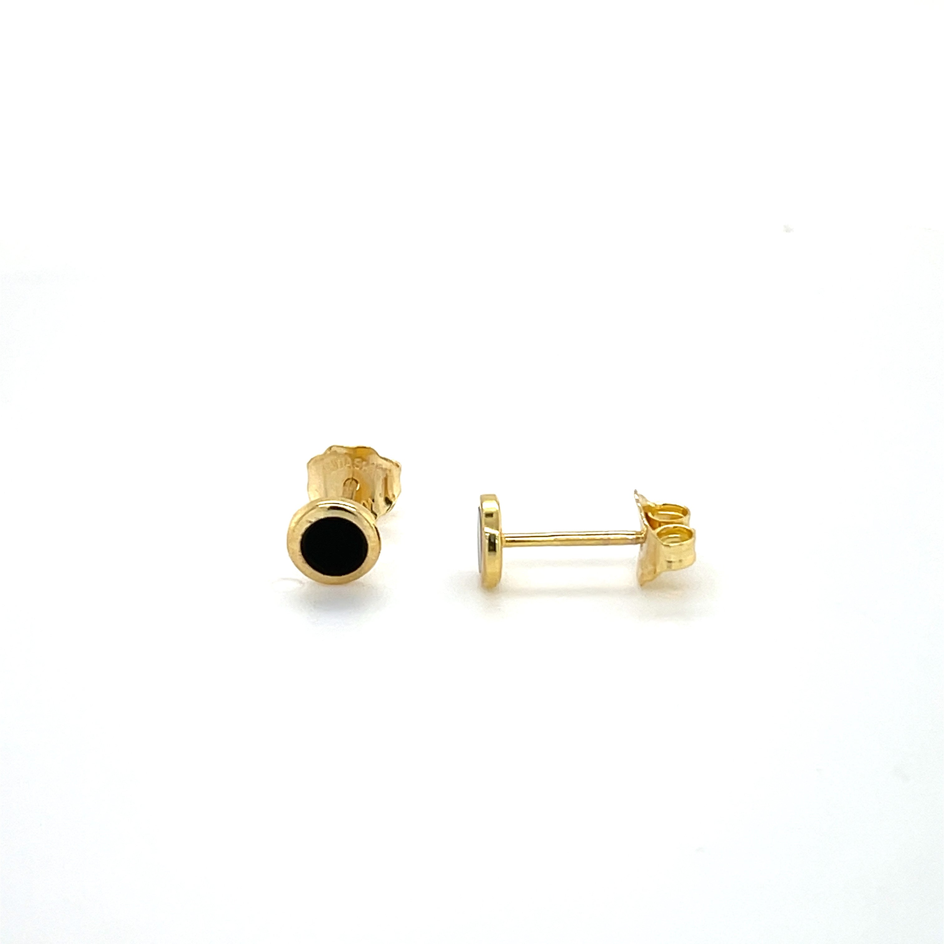 14K Gold Black Enamel Stud Earrings